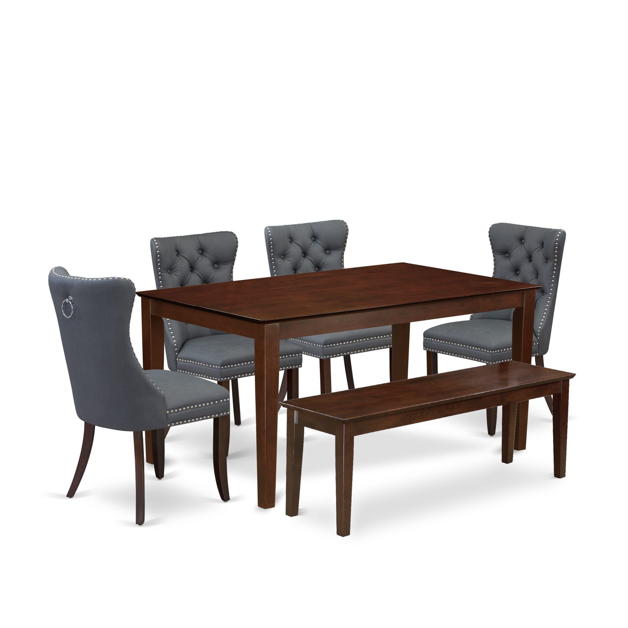 East West Furniture Cada6-Mah-13 6 Piece Dinette Set Consists Of A Rectangle Kitchen Table And 4 Upholstered Chairs With A Bench, 36X60 Inch, Mahogany