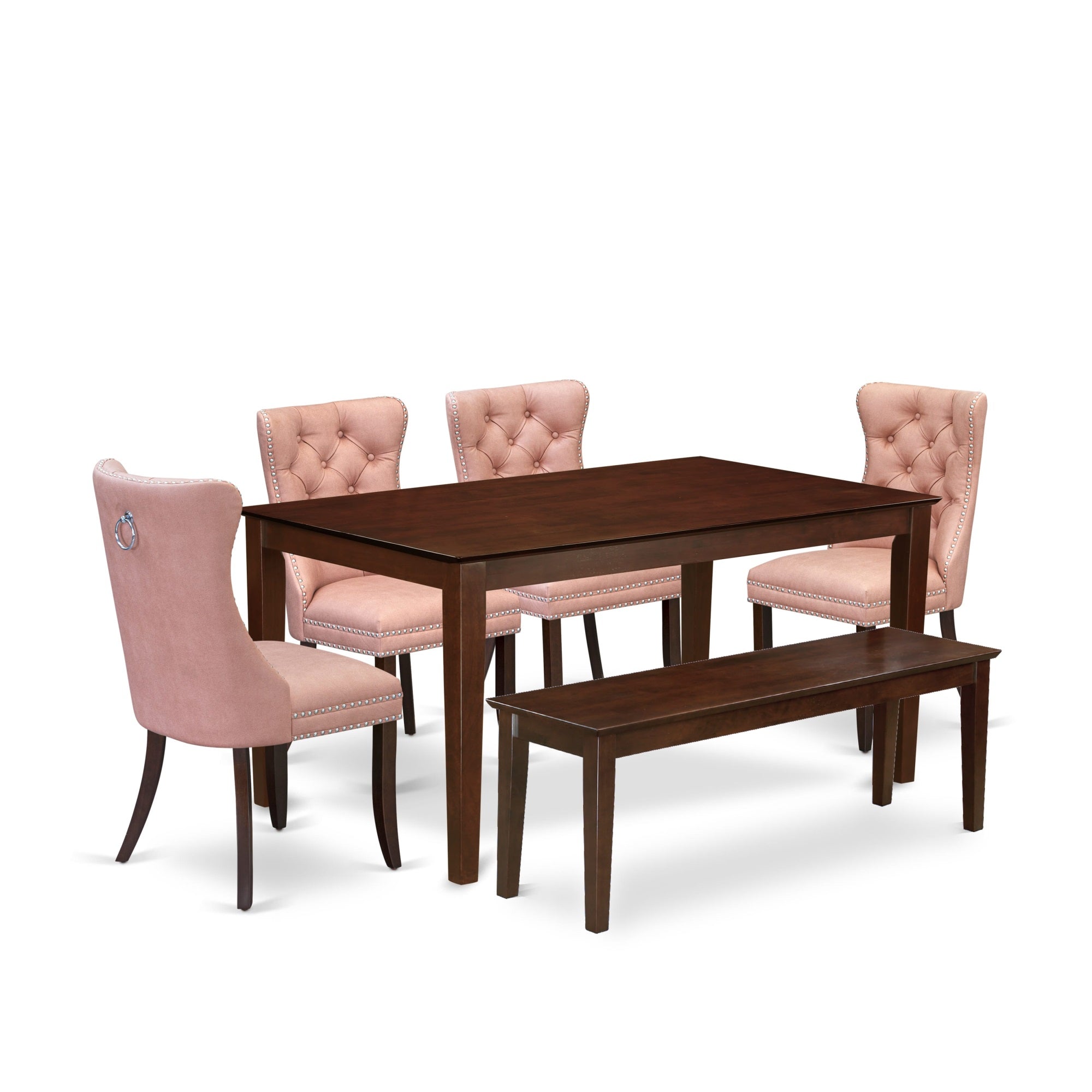 East West Furniture Cada6-Mah-23 6 Piece Dining Room Set Consists Of A Rectangle Kitchen Table And 4 Upholstered Chairs With A Bench, 36X60 Inch, Mahogany