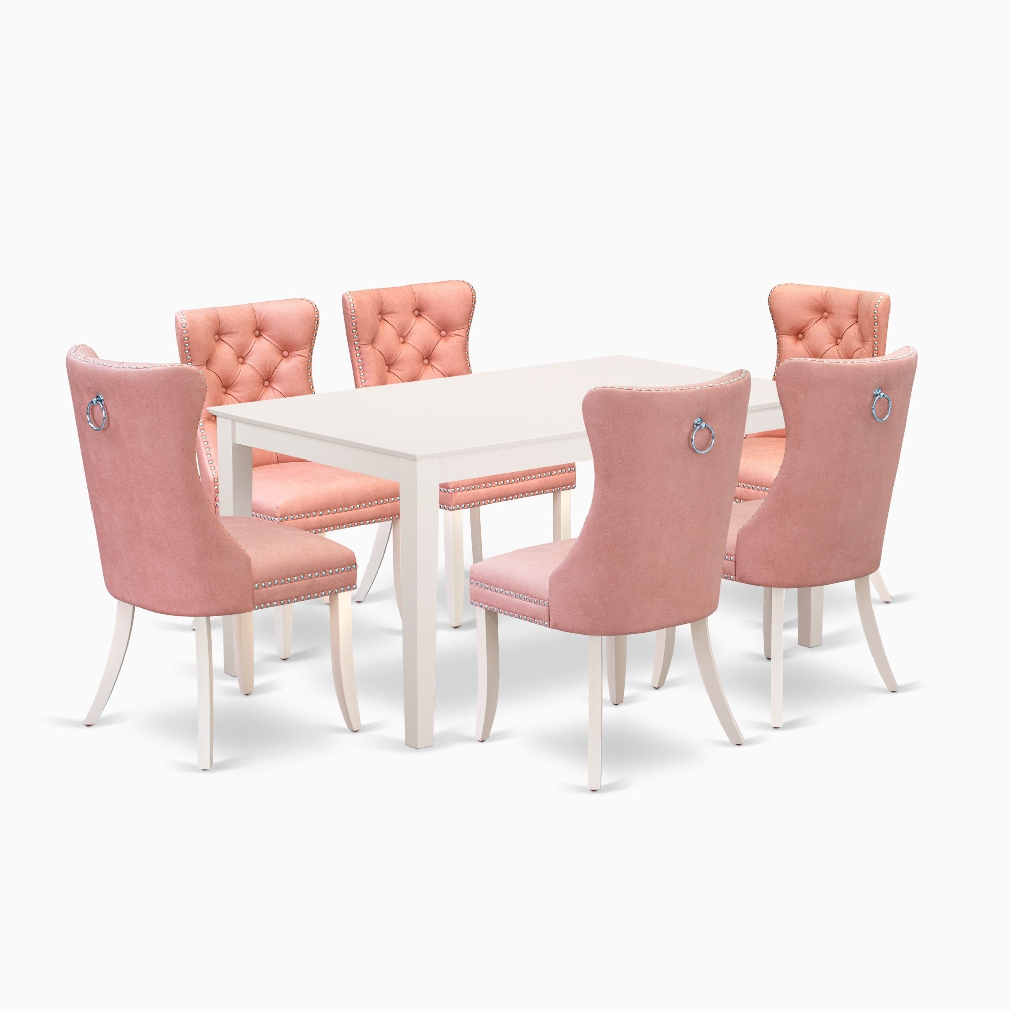 East West Furniture Cada7-Lwh-23 7 Piece Dining Room Furniture Set Contains A Rectangle Kitchen Table And 6 Upholstered Parson Chairs, 36X60 Inch, Linen White