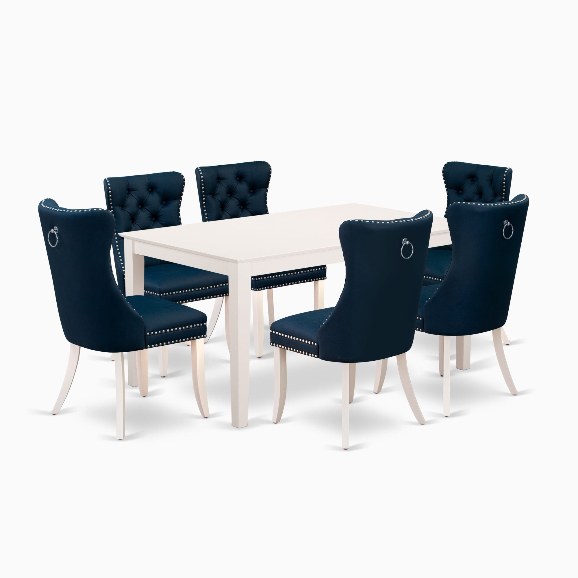 East West Furniture Cada7-Lwh-29 7 Piece Dining Table Set Consists Of A Rectangle Kitchen Table And 6 Padded Parson Chairs, 36X60 Inch, Linen White