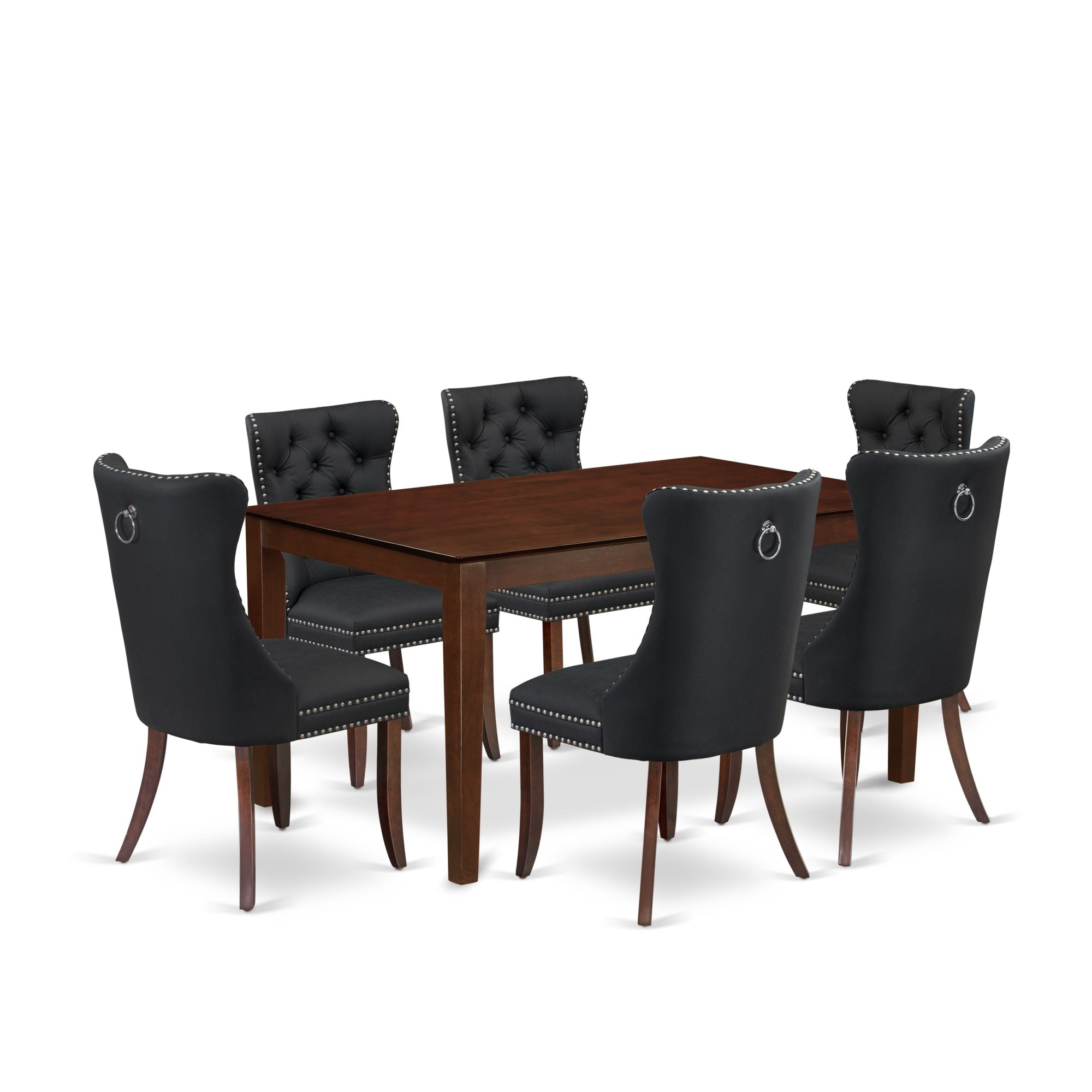 East West Furniture Cada7-Mah-12 7 Piece Dining Room Set Consists Of A Rectangle Solid Wood Table And 6 Upholstered Parson Chairs, 36X60 Inch, Mahogany