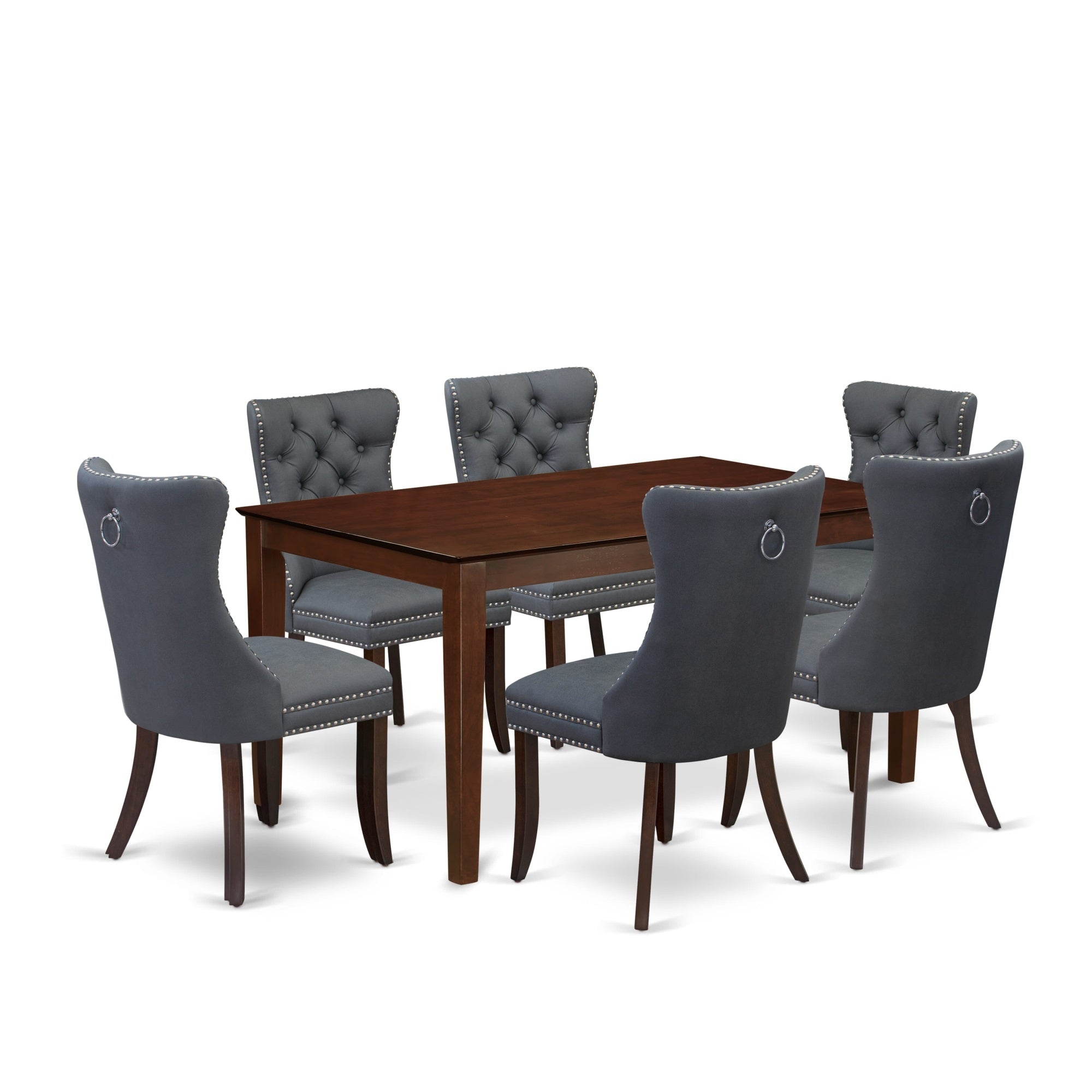 East West Furniture Cada7-Mah-13 7 Piece Kitchen Table Set Consists Of A Rectangle Modern Dining Table And 6 Upholstered Parson Chairs, 36X60 Inch, Mahogany