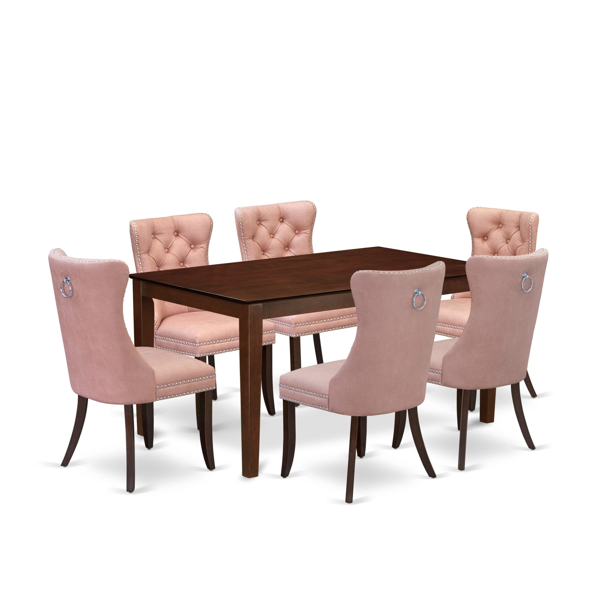 East West Furniture Cada7-Mah-23 7 Piece Kitchen Table Set Includes A Rectangle Modern Dining Table And 6 Upholstered Parson Chairs, 36X60 Inch, Mahogany