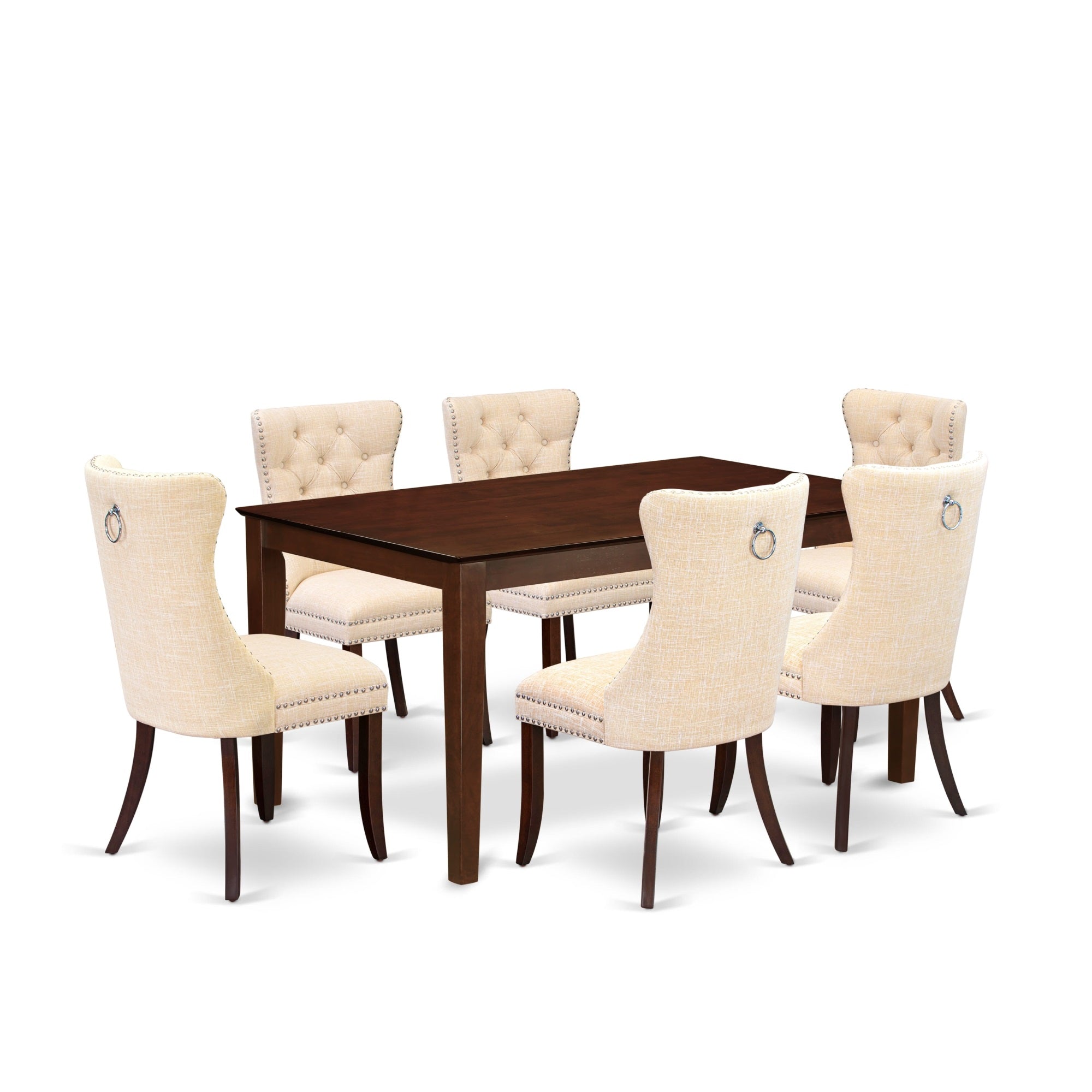 East West Furniture Cada7-Mah-32 7 Piece Dining Room Furniture Set Consists Of A Rectangle Solid Wood Table And 6 Upholstered Chairs, 36X60 Inch, Mahogany
