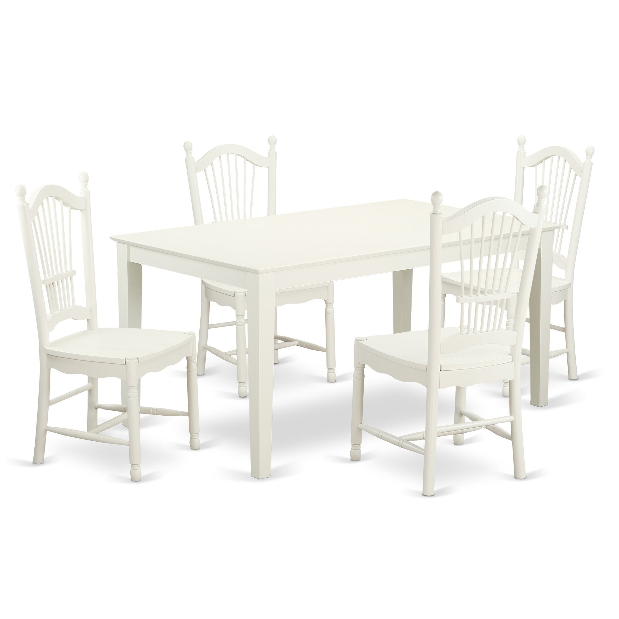 Ergode 5 Piece Dinette Set, Rectangle Dinner Table & 4 Kitchen Dining Chairs, Asian Hardwood, Easy Assembly & Cleaning, 36X60 Inch, Linen White