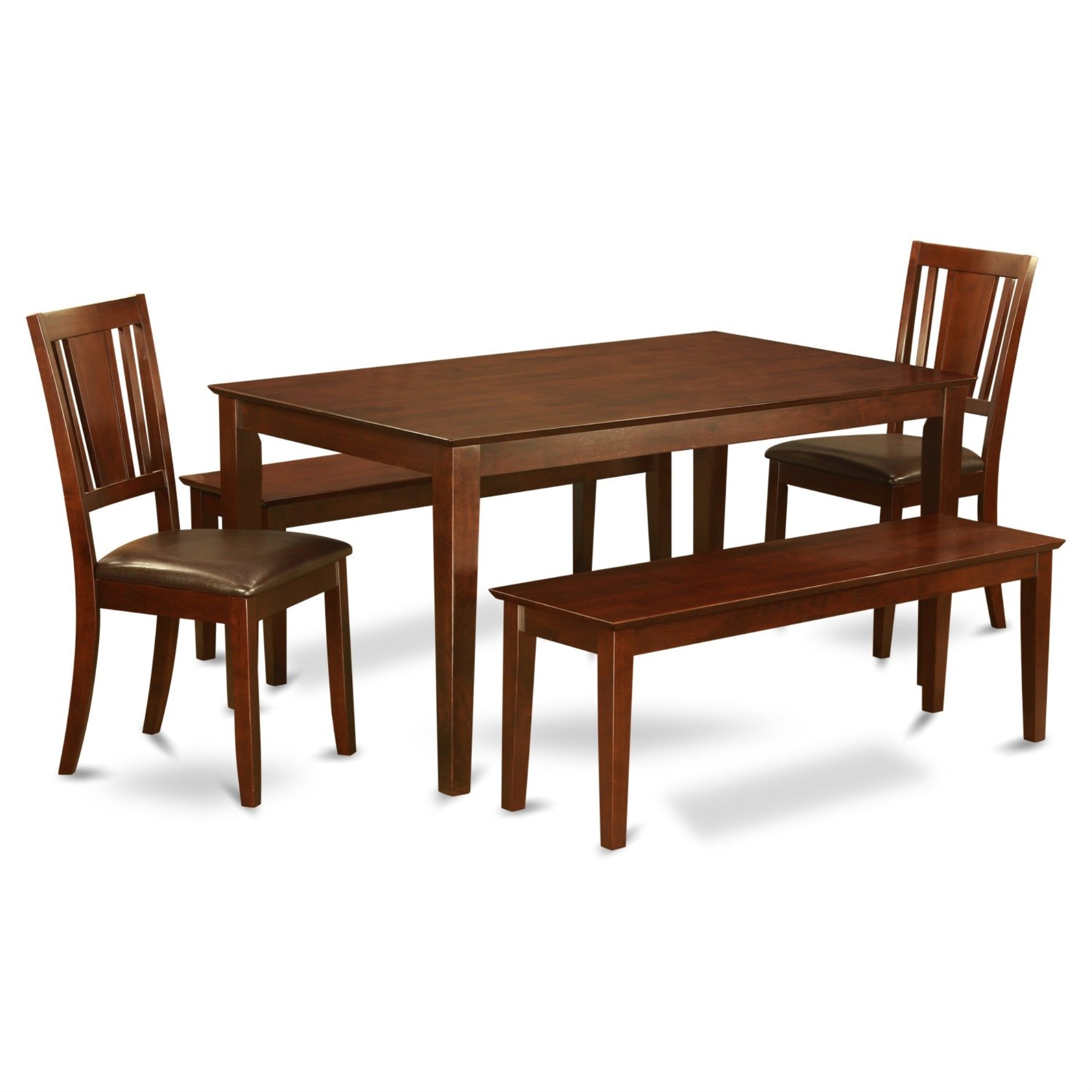 Ergode Cadu5C-Mah-Lc, 5-Piece Dining Table Set, Mahogany Hardwood, Pu Leather Chairs, Panel Back, Easy Assembly, Furniture Cleaner Friendly, 36X60 Inch