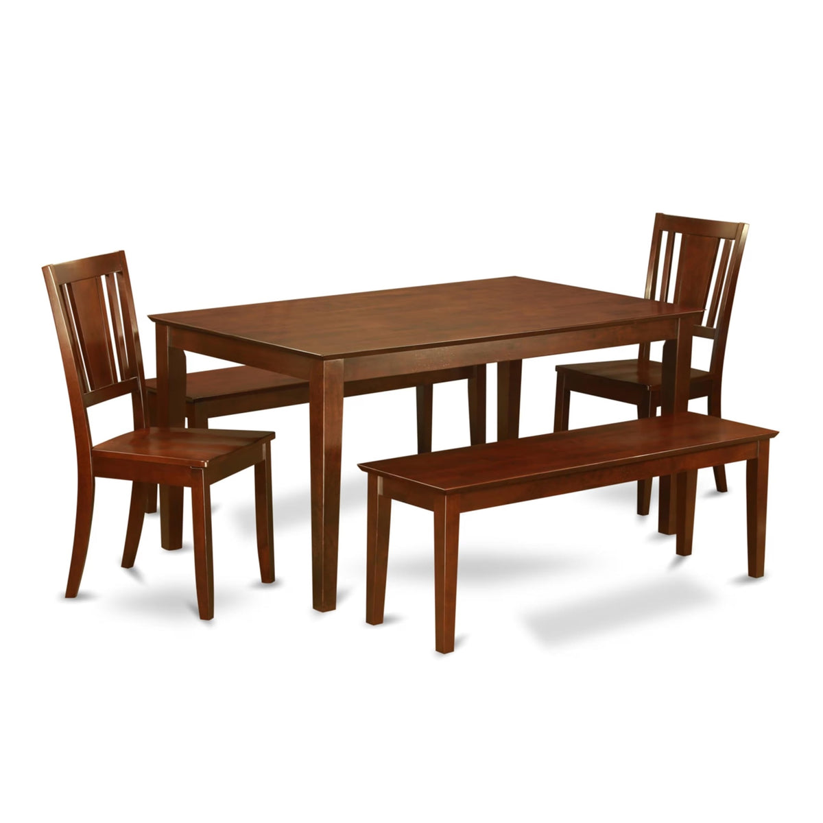 Casafoyer Cadu5C-Mah-W Capri 5 Piece Set For 4 Includes A Rectangle Kitchen Table And 2 Dining Chairs With 2 Benches, 36X60 Inch, Mahogany