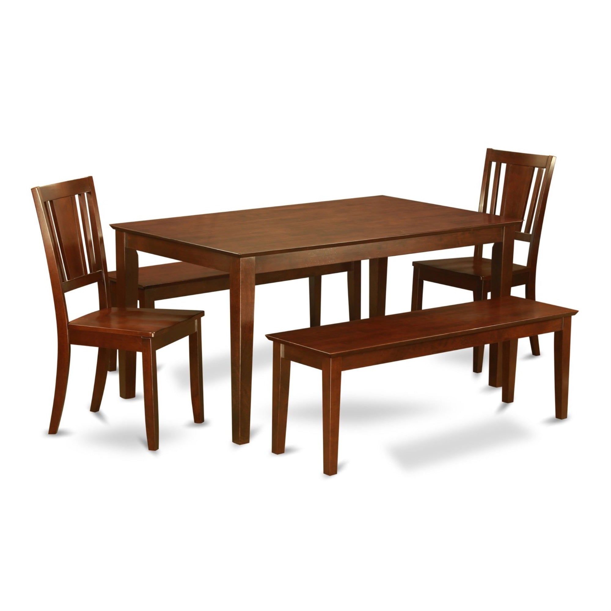 Ergode Cadu5C-Mah-W, 5-Piece Dining Table Set, Rectangle Kitchen Table, 2 Dining Chairs, 2 Benches, Mahogany, 36X60 Inch