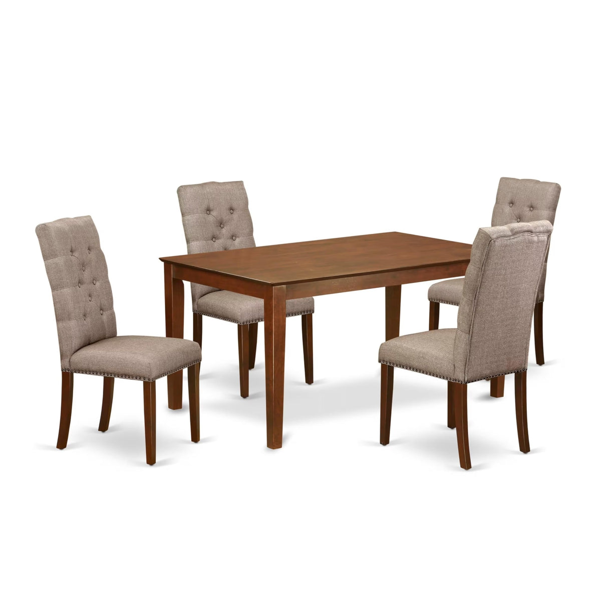 Casafoyer Cael5-Mah-16 Capri 5 Piece Set For 4 Includes A Rectangle Kitchen Table And 4 Dark Khaki Fabric Parsons Dining Chairs, 36X60 Inch, Linen White