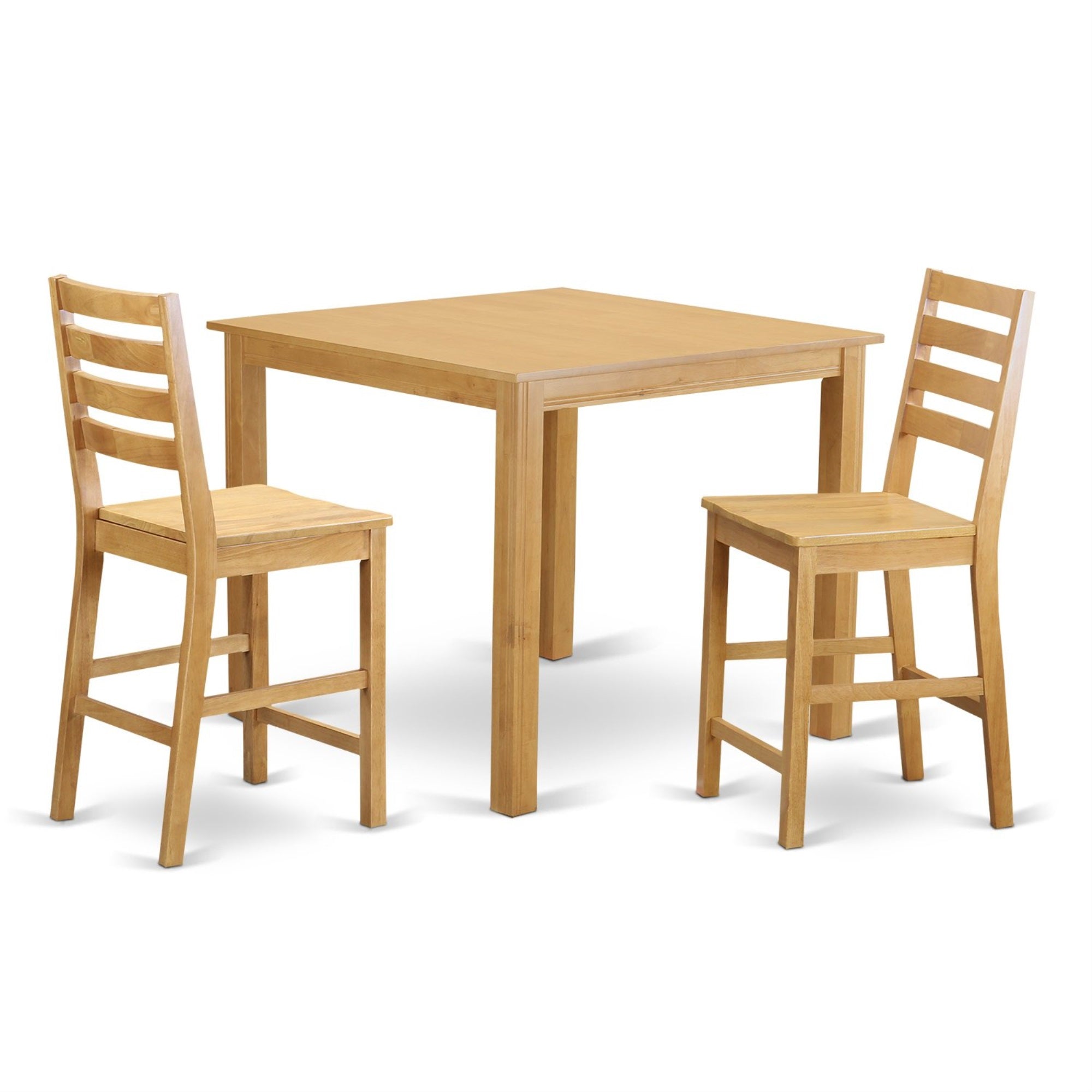East West Furniture Cafe3-Oak-W Capri 3 Piece Kitchen Counter Set For Small Spaces Contains A Square Room Table And 2 Dining Chairs, 42X42 Inch, Oak