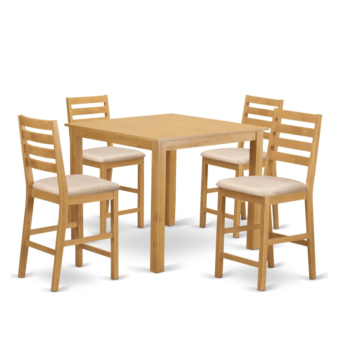 Casafoyer Cafe5-Oak-C 5 Piece Counter Height Pub Set Includes A Square Dining Table And 4 Linen Fabric Dining Room Chairs, 42X42 Inch, Oak