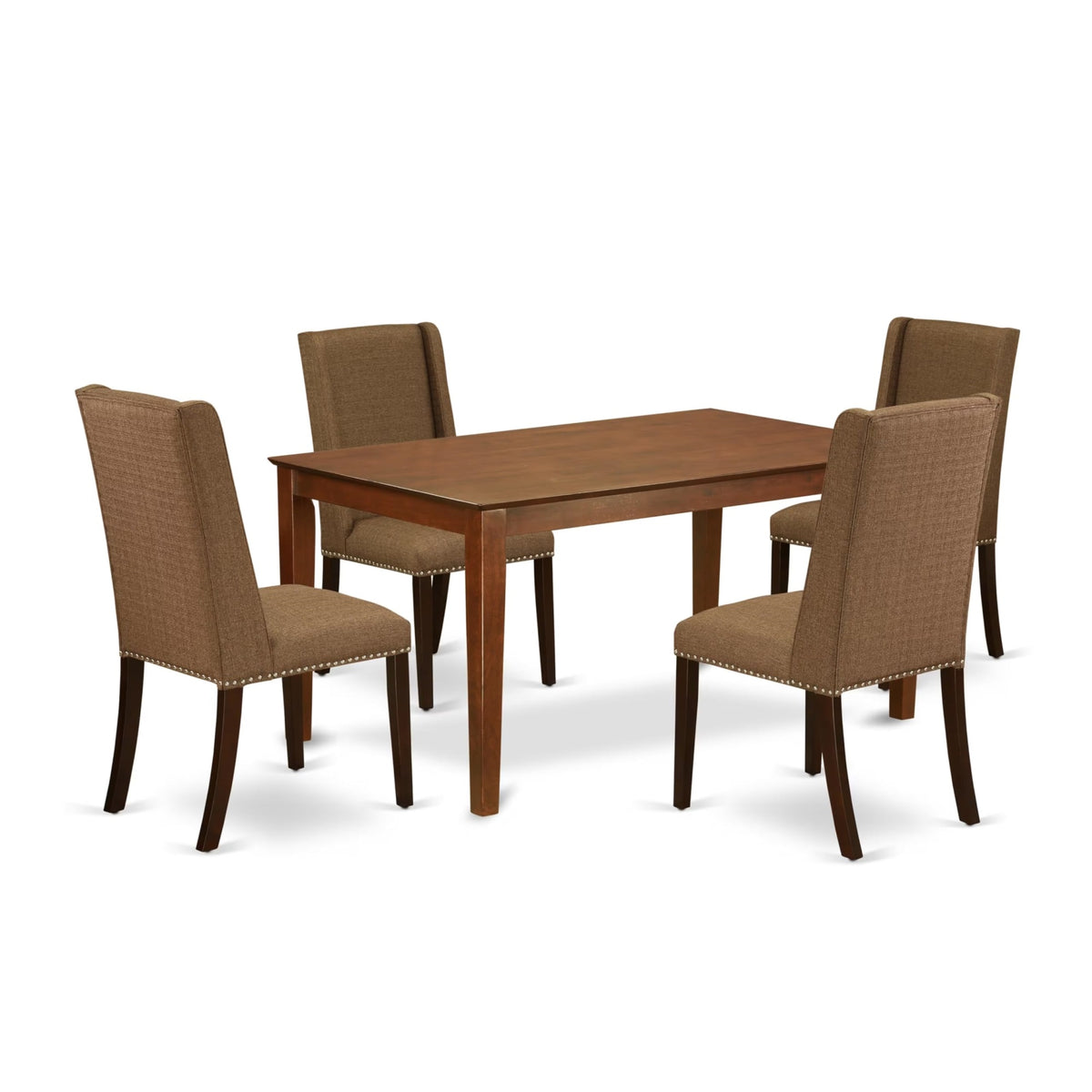 Casafoyer Cafl5-Mah-18 5 Piece Dining Room Furniture Set Includes A Rectangle Dining Table And 4 Brown Linen Linen Fabric Parsons Chairs, 36X60 Inch, Mahogany