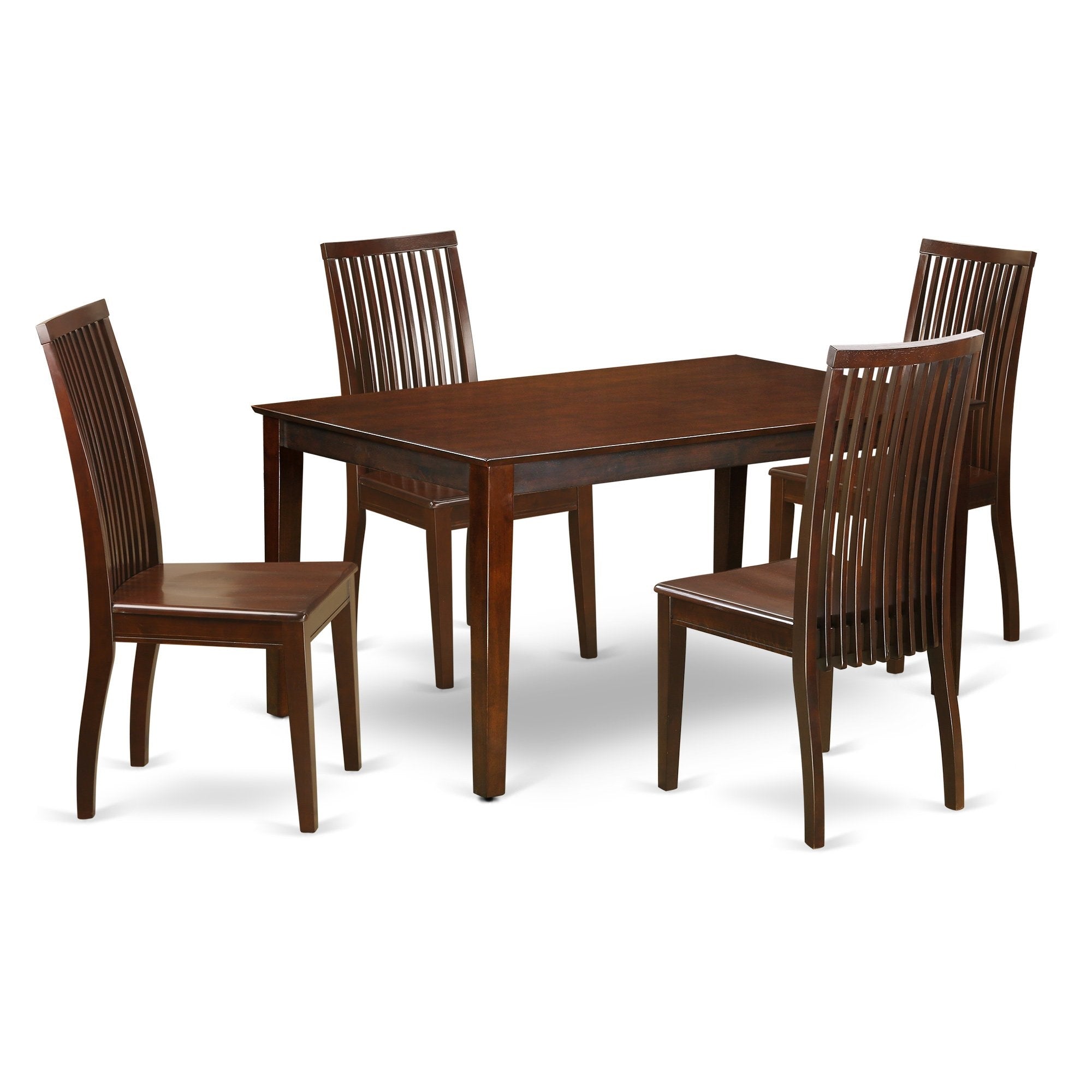Ergode Caip5-Mah-W, 5 Pc Modern Dining Table Set, Rectangle Kitchen Table & 4 Wooden Chairs, Asian Solid Wood, Mahogany, 36X60 Inch