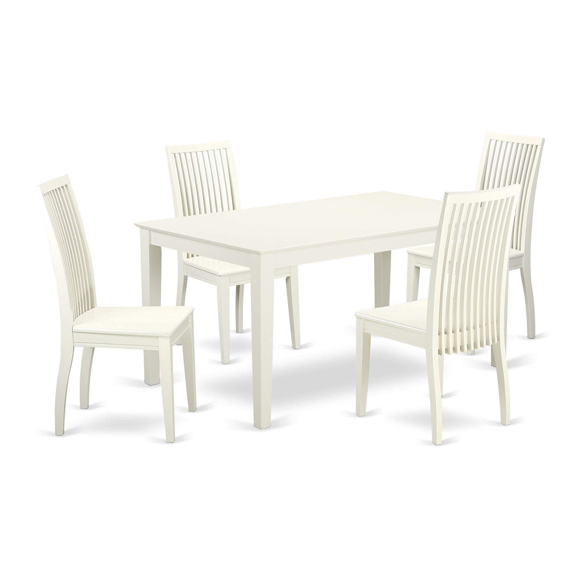 Ergode Caip5C-Lwh-W, 5 Pc Rectangular Dining Table Set, Pu Leather Chairs, Wooden Slat Back, Asian Hardwood, Easy Assembly, 60X36 Inch, Linen White