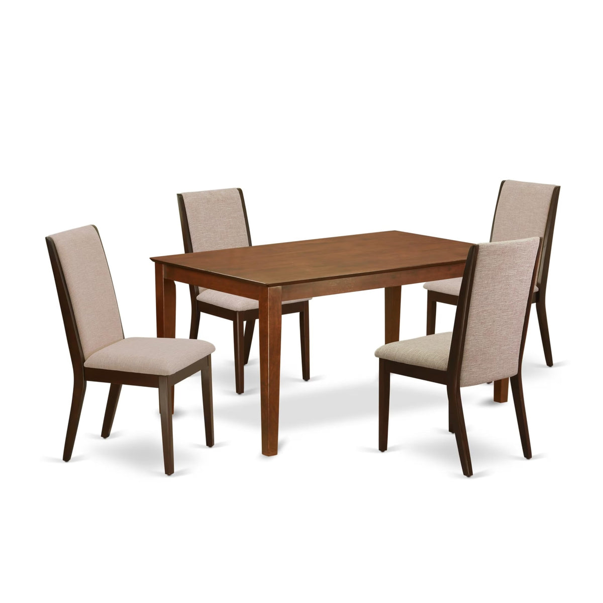Casafoyer Cala5-Mah-04 Capri 5 Piece Kitchen Set For 4 Includes A Rectangle Dining Room Table And 4 Light Tan Linen Fabric Upholstered Parson Chairs, 36X60 Inch, Mahogany