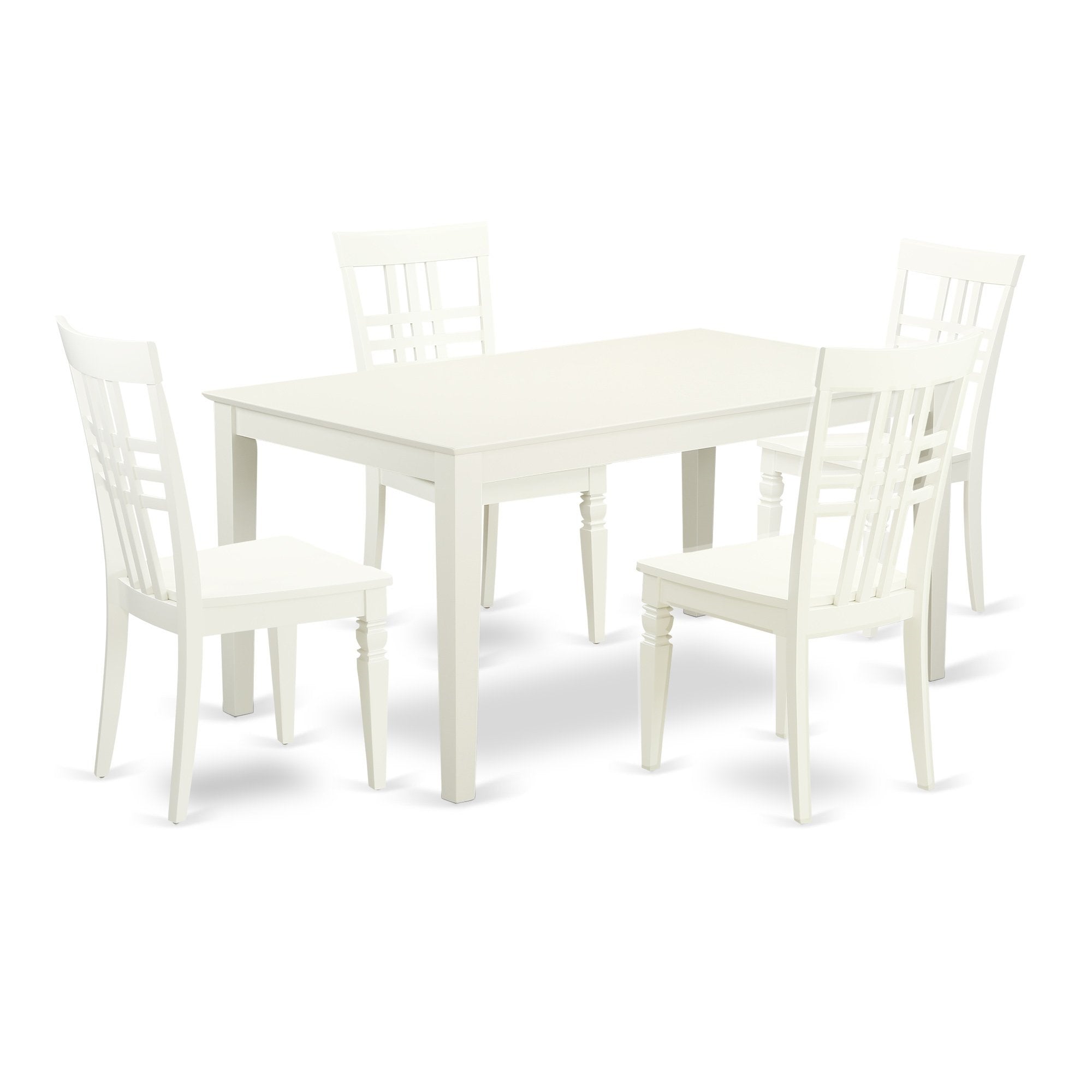 Ergode Calg5C-Lwh-W, 5-Piece Dining Table Set, Rectangle Kitchen Table, 2 Chairs, 2 Benches, Asian Solid Wood, Linen White, 36X60 Inch
