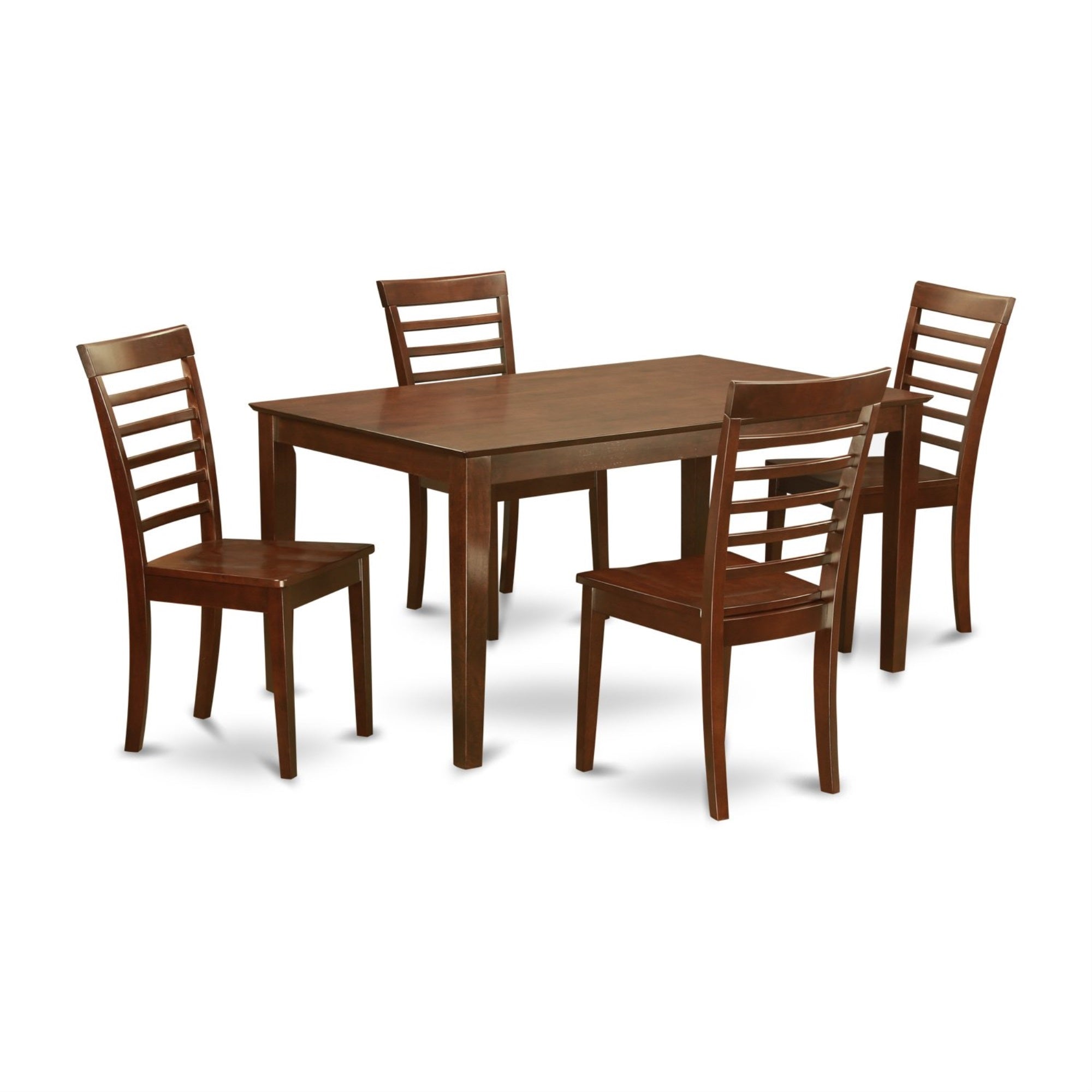 Ergode 5 Pc Small Dining Table Set, Wooden Seat, Ladder Back, Rectangular Top, Rubber Wood, Easy Assembly, Table: 60X36X29, Chairs: 22X17X38