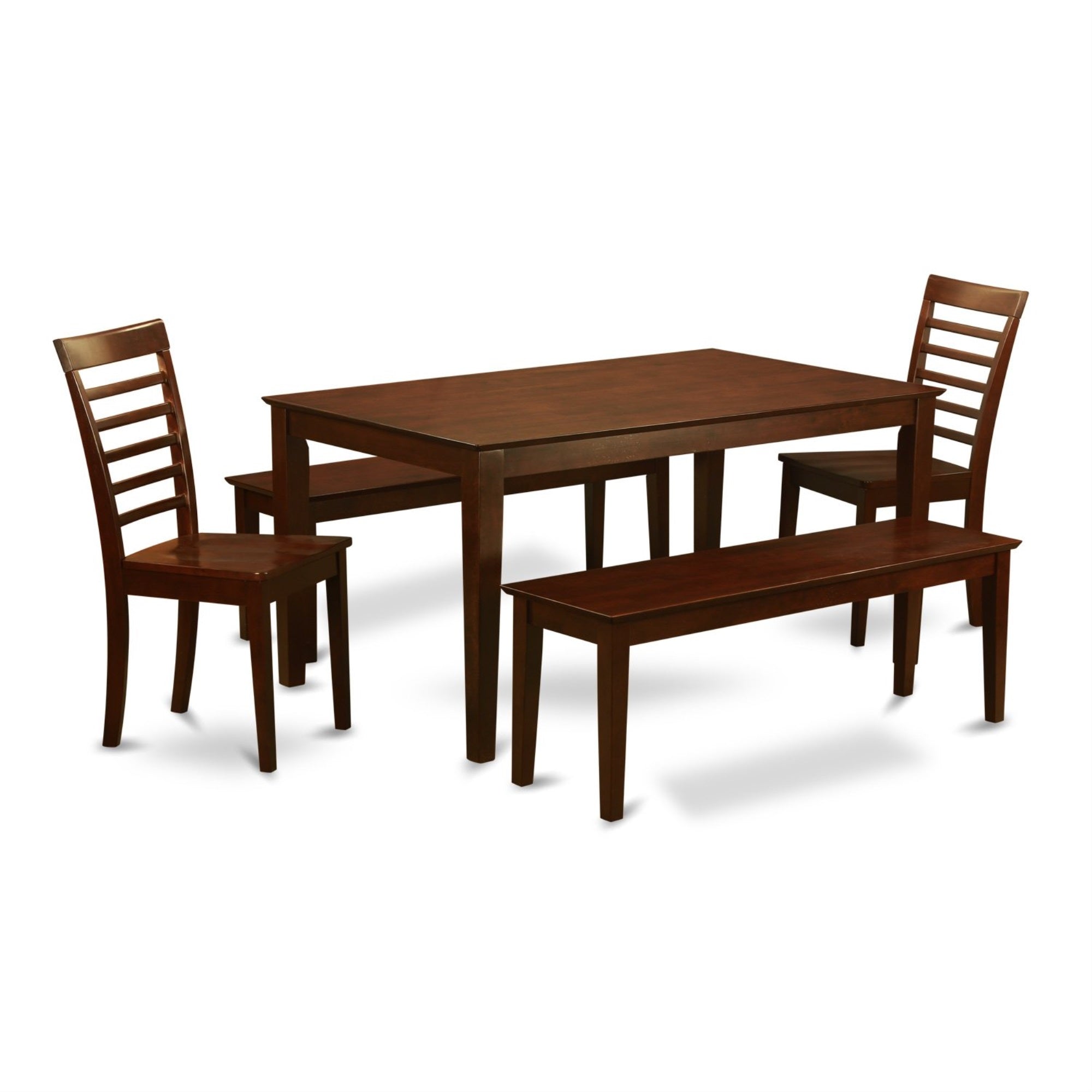 Ergode 5 Pc Kitchen Dining Table Set, Mid-Century Design, 2 Chairs, 2 Benches, Rectangular Table, Wooden Seat, Ladder Back, Asian Rubber Wood, Easy Assembly & Cleaning, Measurements Provided, Elevate Your Dining Experience