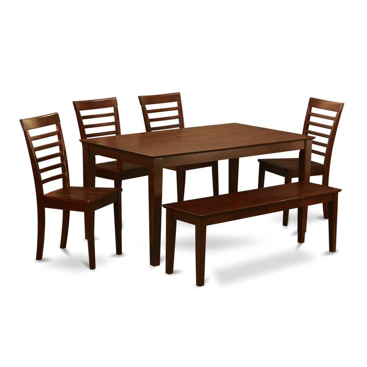 Casafoyer Caml6C-Mah-W 6 Piece Modern Dining Table Set Contains A Rectangle Wooden Table And 4 Wooden Chairs With A Bench, 36X60 Inch, Mahogany