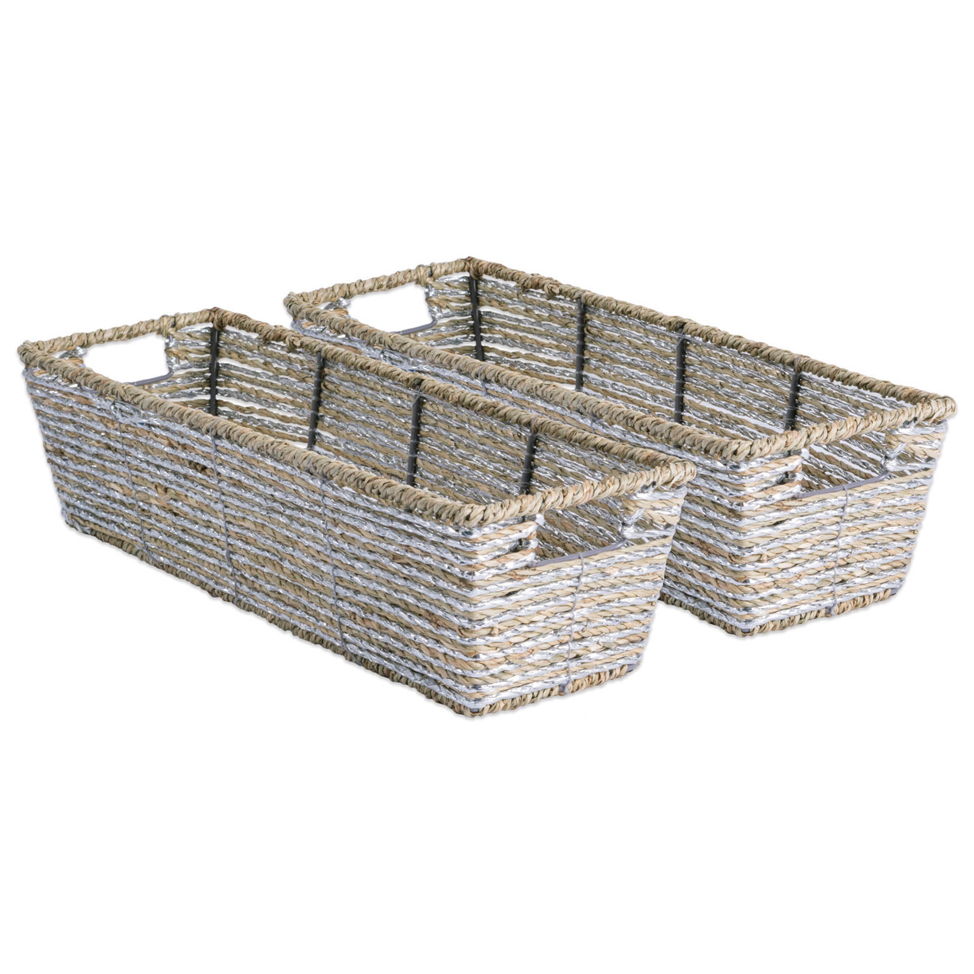 Dii Seagrass Bin Metallic Silver Trapezoid  (Set Of 2)