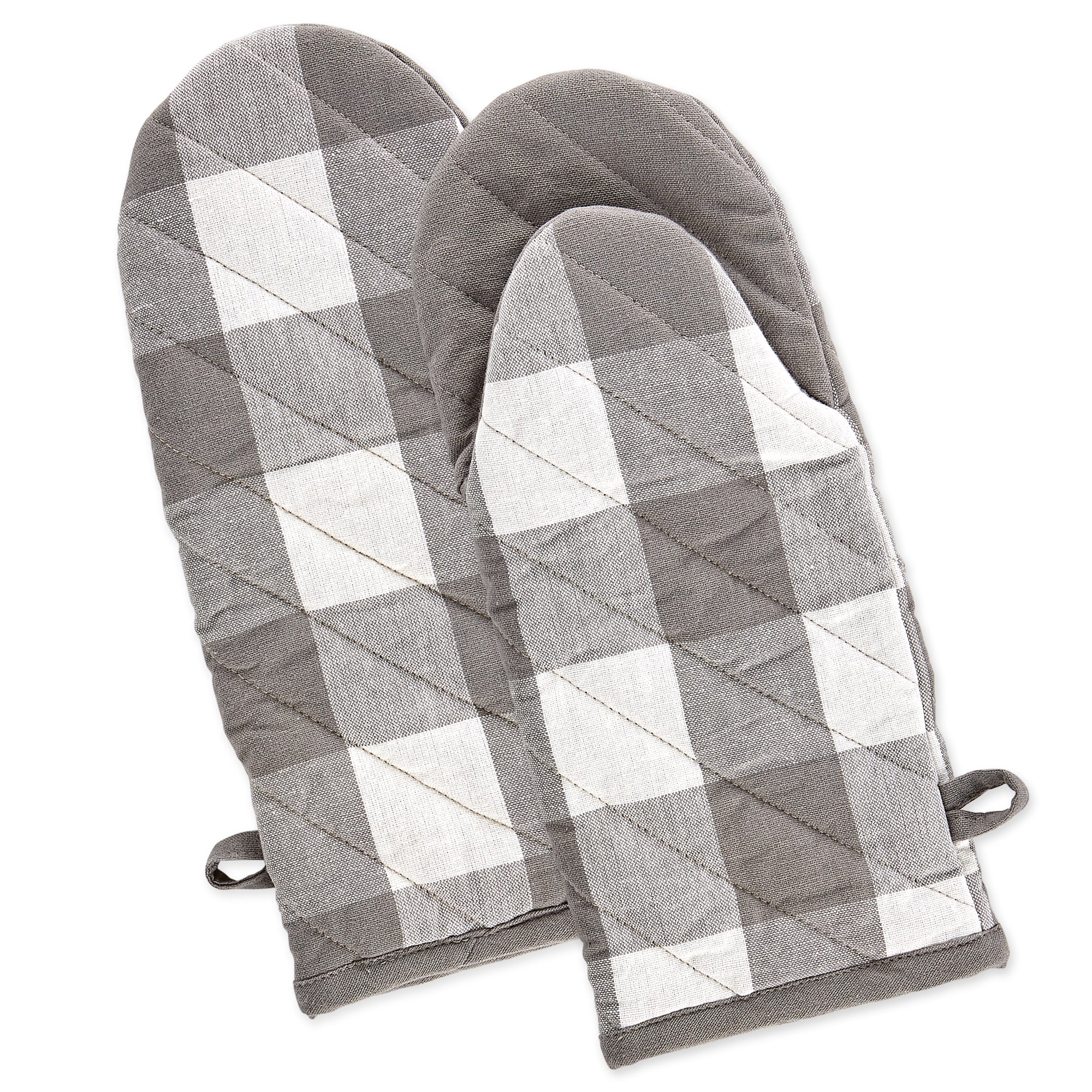 Dii Gray & White Buffalo Check Oven Mitt Set/2