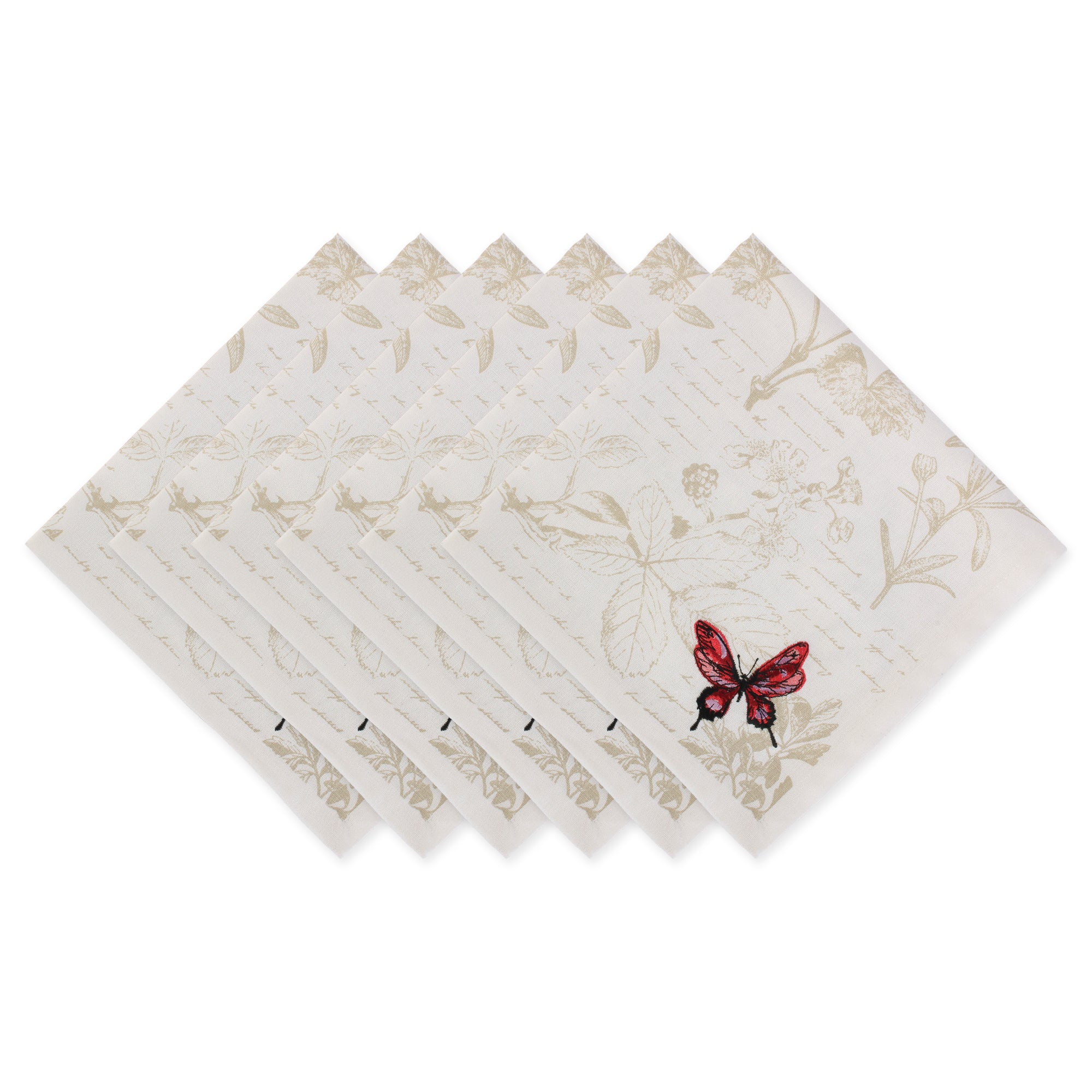 Dii Botanical Print Kitchen Textiles, 20X20, Botanical Butterfly, 6 Pieces