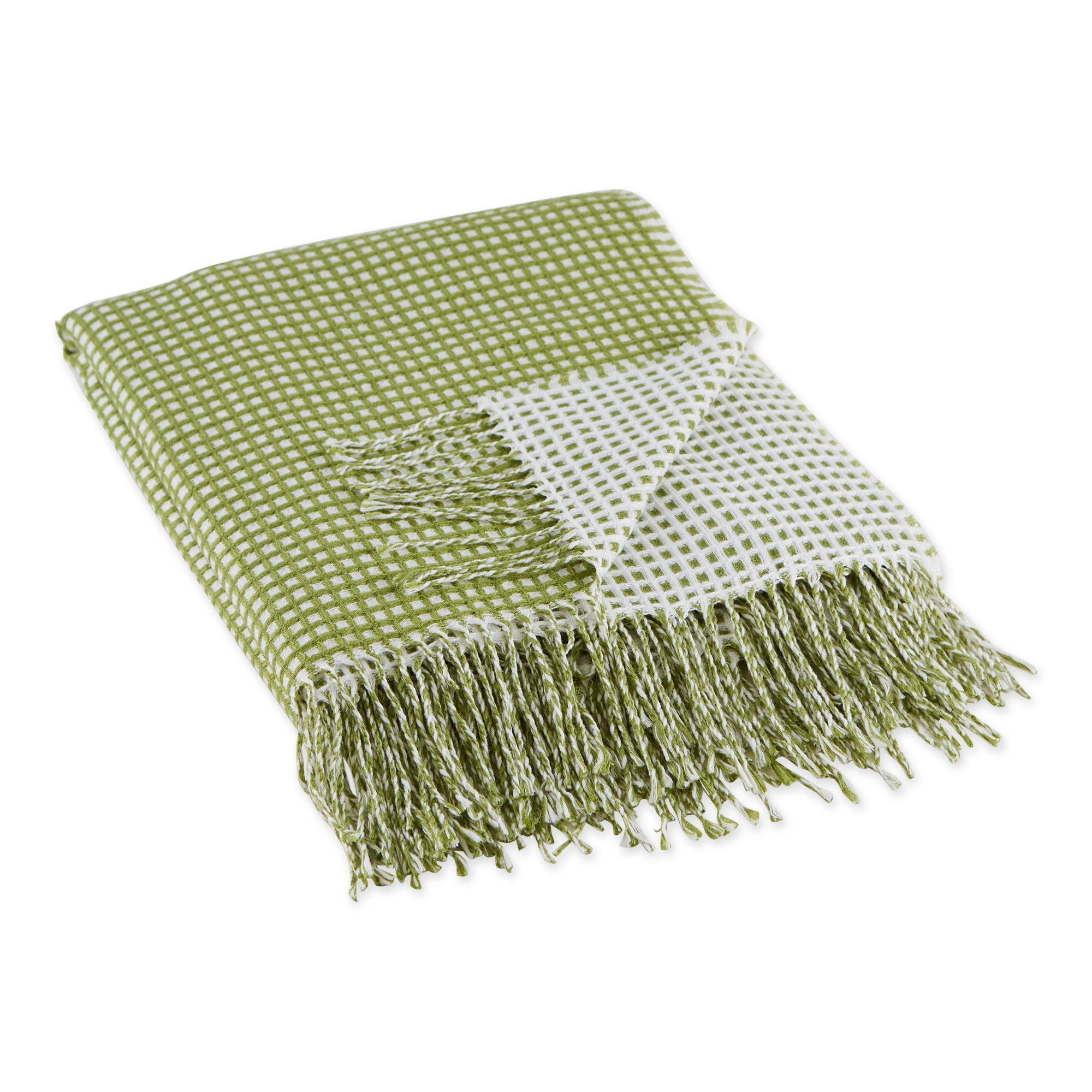 Dii Antique Green & White Waffle Knit Throw