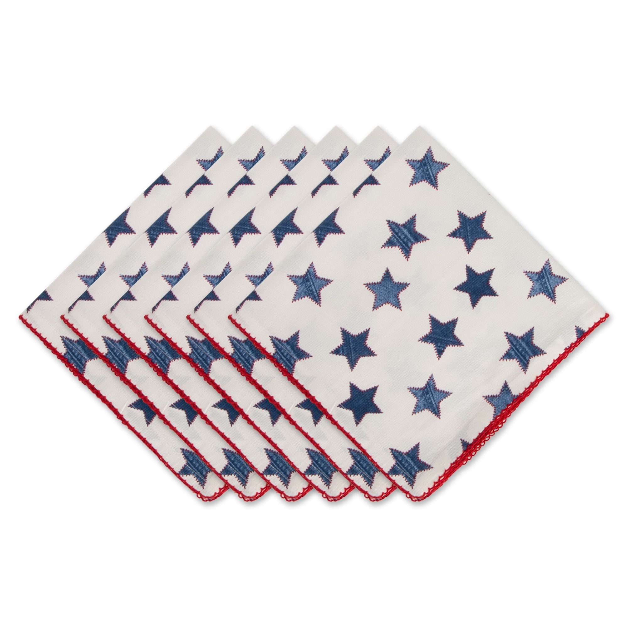 Dii Antique Blue Stars With Embroidered Edge Napkin (Set Of 6)