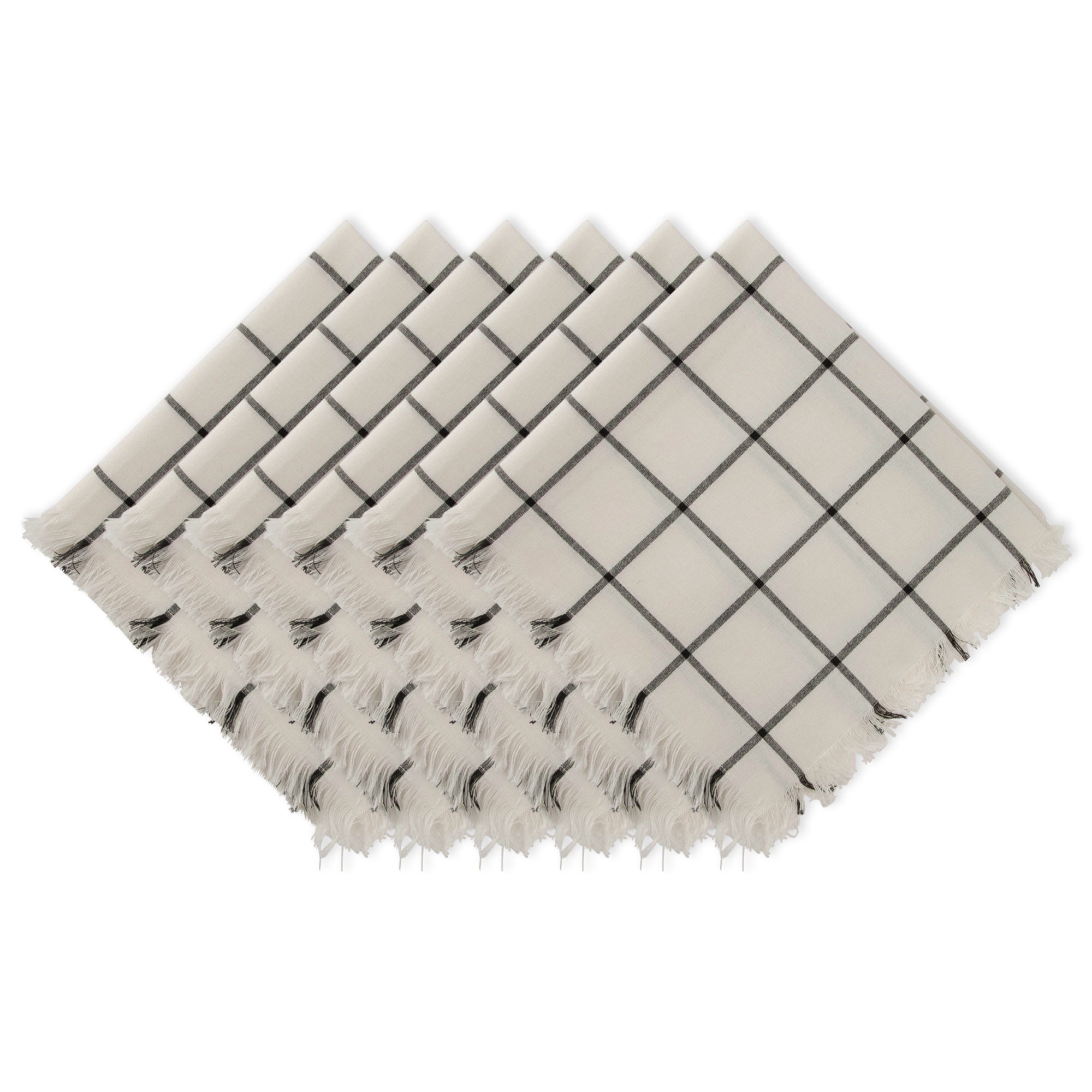 Dii Black Check Fringed Napkin (Set Of 6)
