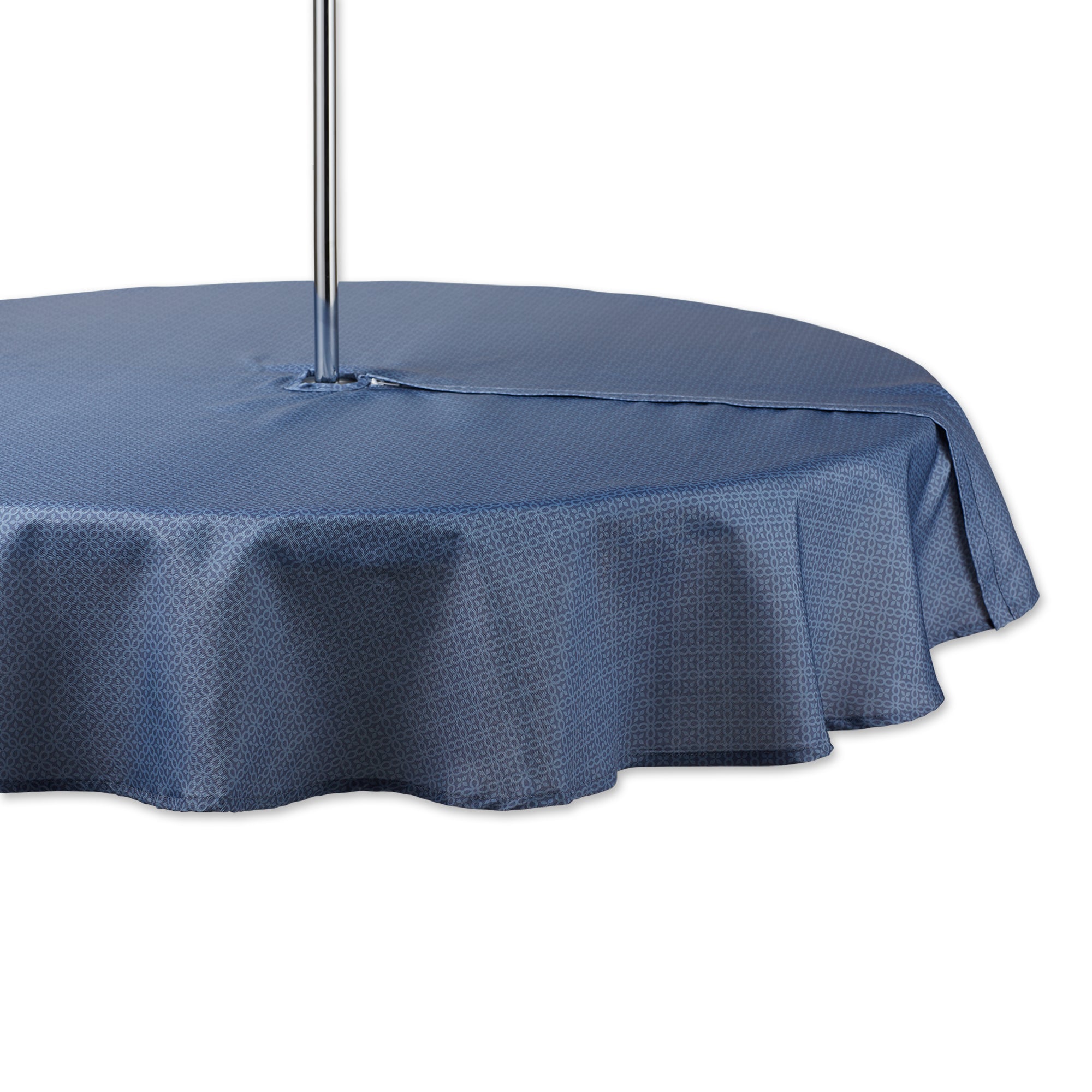 Dii French Blue Tonal Lattice Print Outdoor Tablecloth With Zipper 60 Round