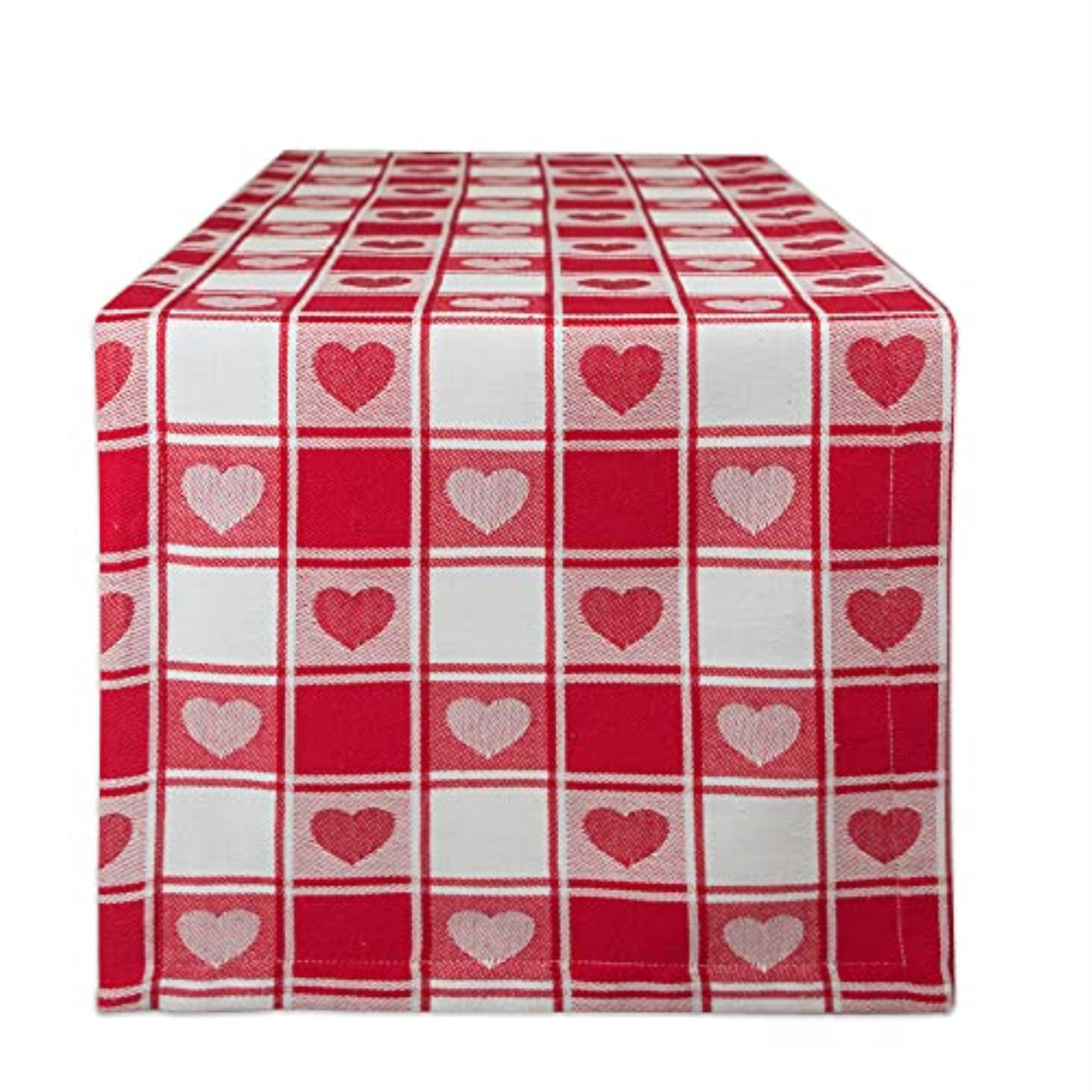 Dii Hearts Woven Check Table Runner 14X108