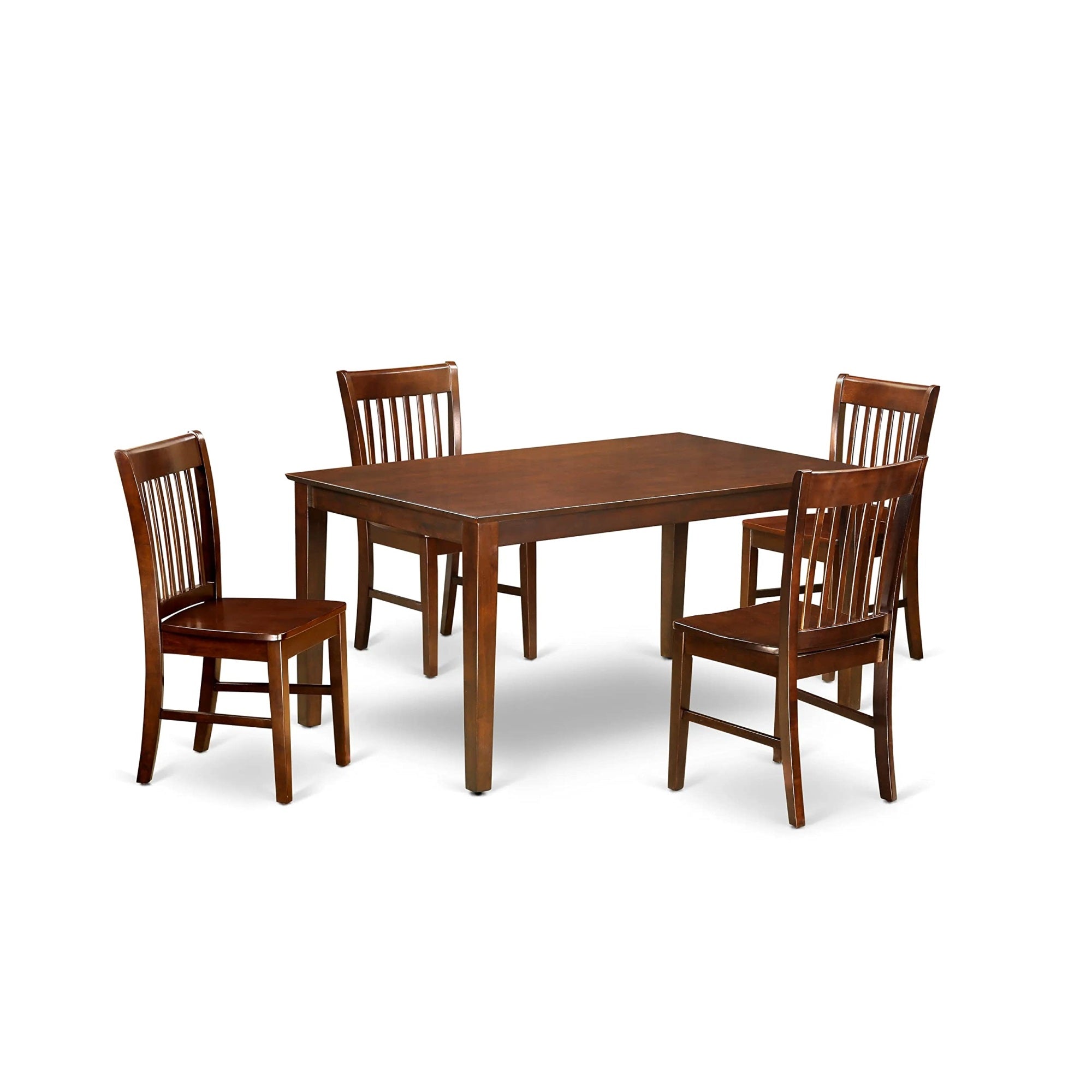 Ergode 5 Pc Dining Set, Rectangular Table & 4 Chairs, Wooden Seat & Slat Back, Mid-Century Design, Premium Asian Hardwood, Easy Assembly & Cleaning, Table: 60X36X29, Chairs: 19X18X35, Stylish & Practical