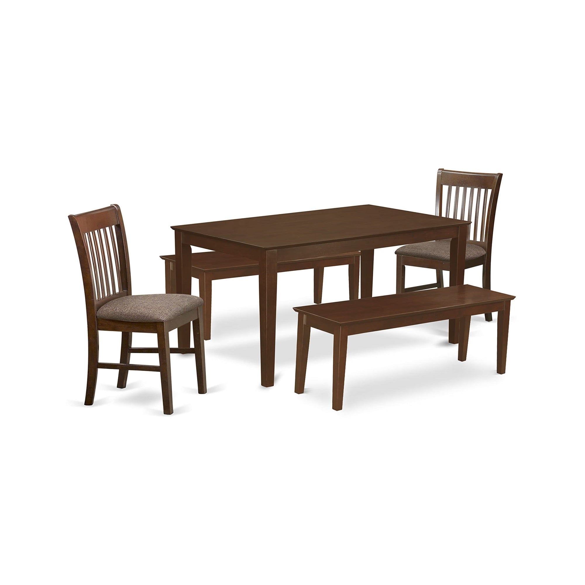 Ergode 5 Pc Kitchen Table Set, Rectangle Dining Table, 2 Chairs, 2 Benches, Premium Asian Wood Construction, Easy Assembly & Cleaning, 36X60 Inch, Linen White