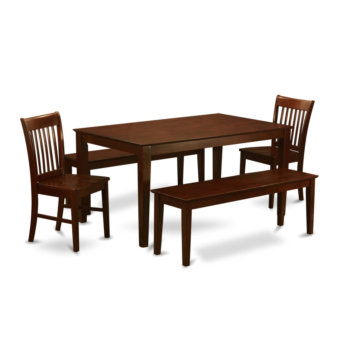 Casafoyer Capri 5 Piece Dinette Set For 4 Includes A Rectangle Room Table And 2 Dining Chairs With 2 Benches, 36X60 Inch, Mahogany