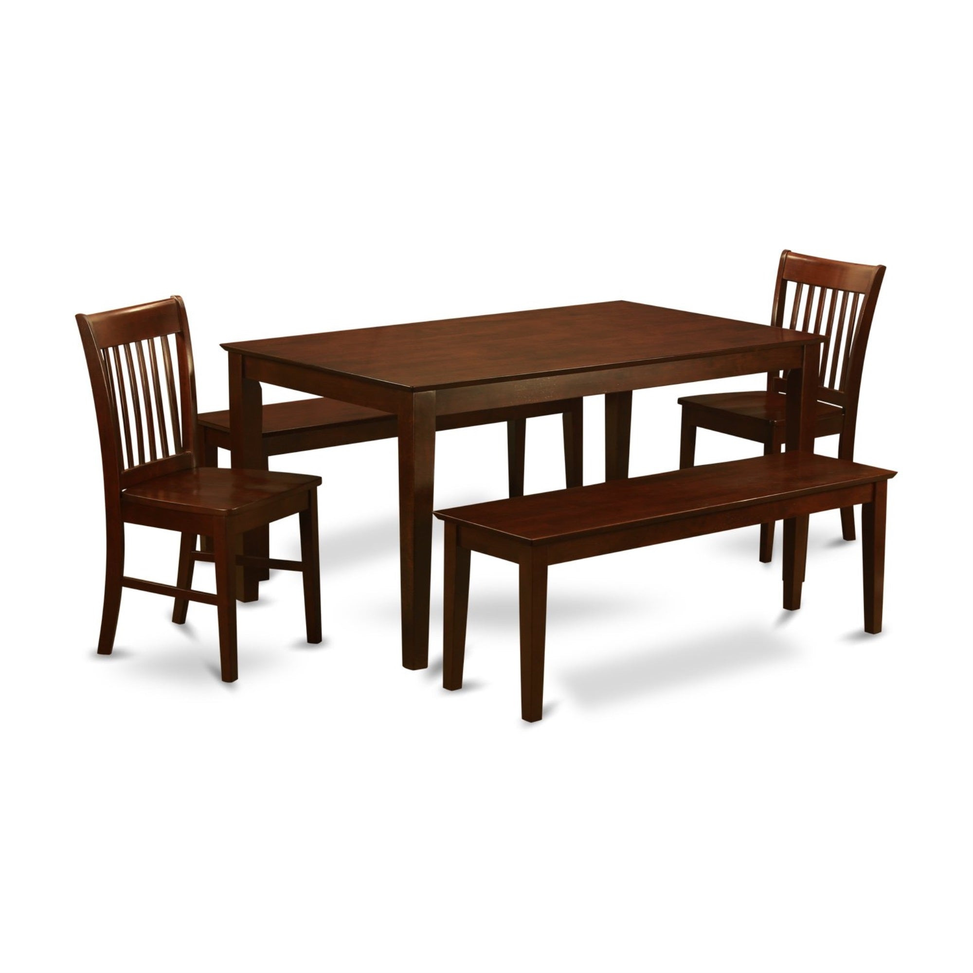 East West Furniture Cano5C-Mah-W 5 Piece Kitchen Set Consist Table And 2 Dining Room Chairs And 2 Wooden Bench
