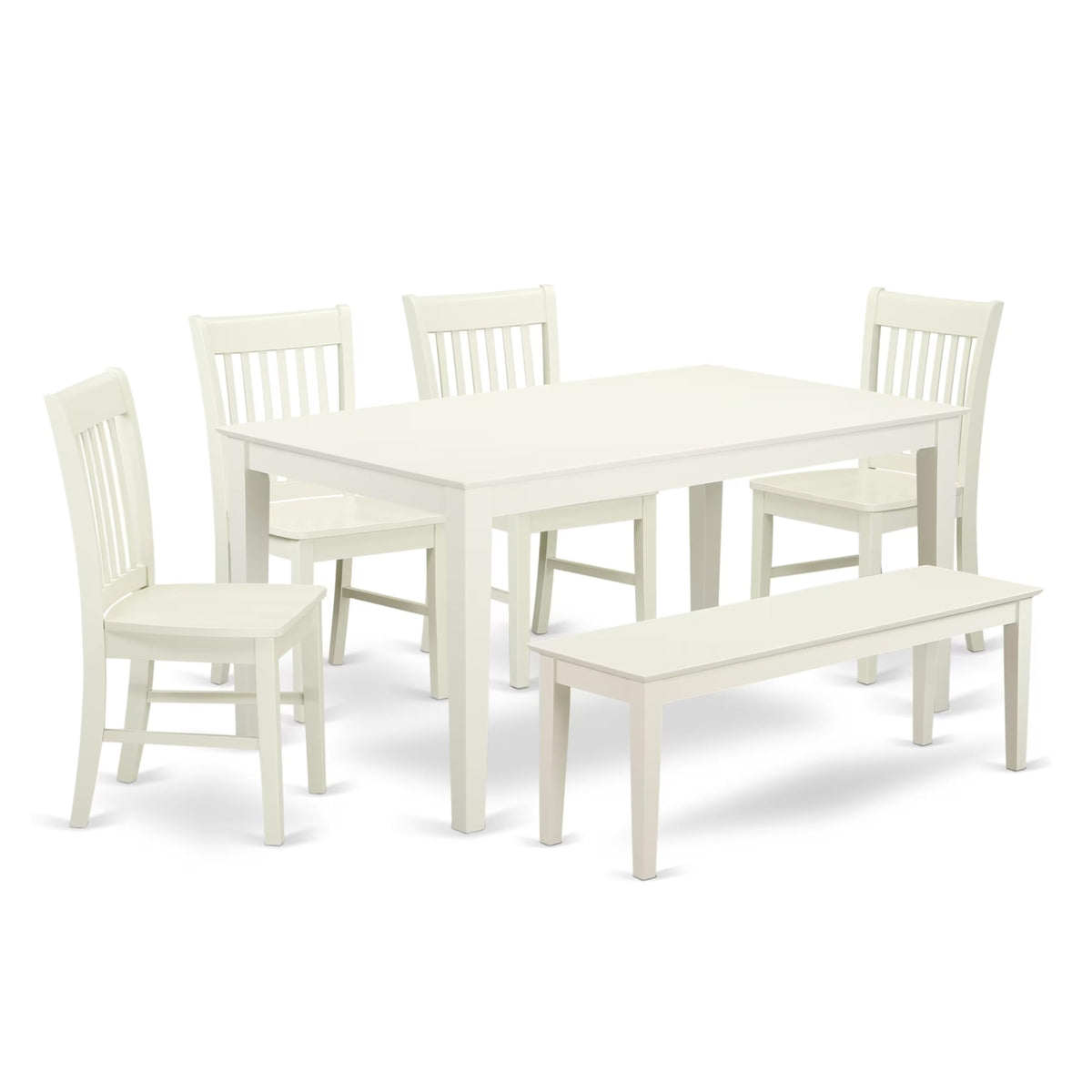 Casafoyer Cano6-Lwh-W Capri 6 Piece Modern Set Contains A Rectangle Wooden Table And 4 Dining Chairs With A Bench, 36X60 Inch