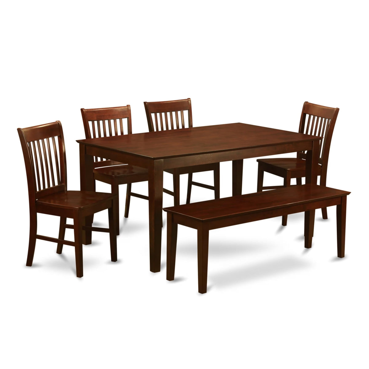 Casafoyer Cano6C-Mah-W Capri 6 Piece Set Contains A Rectangle Kitchen Table And 4 Dining Chairs With A Bench, 36X60 Inch