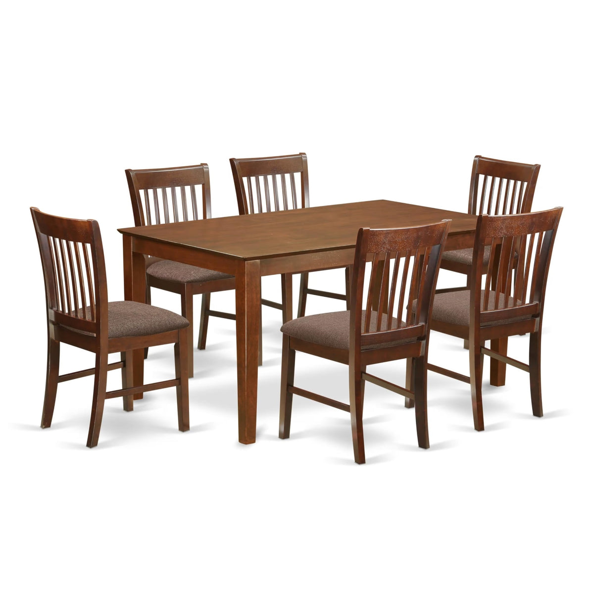 Casafoyer Cano7-Mah-C Small Kitchen Table Set 7 Pc - Microfiber Upholstery Wooden Chairs Seat - Mahogany Finish Dining Room Table And Frame