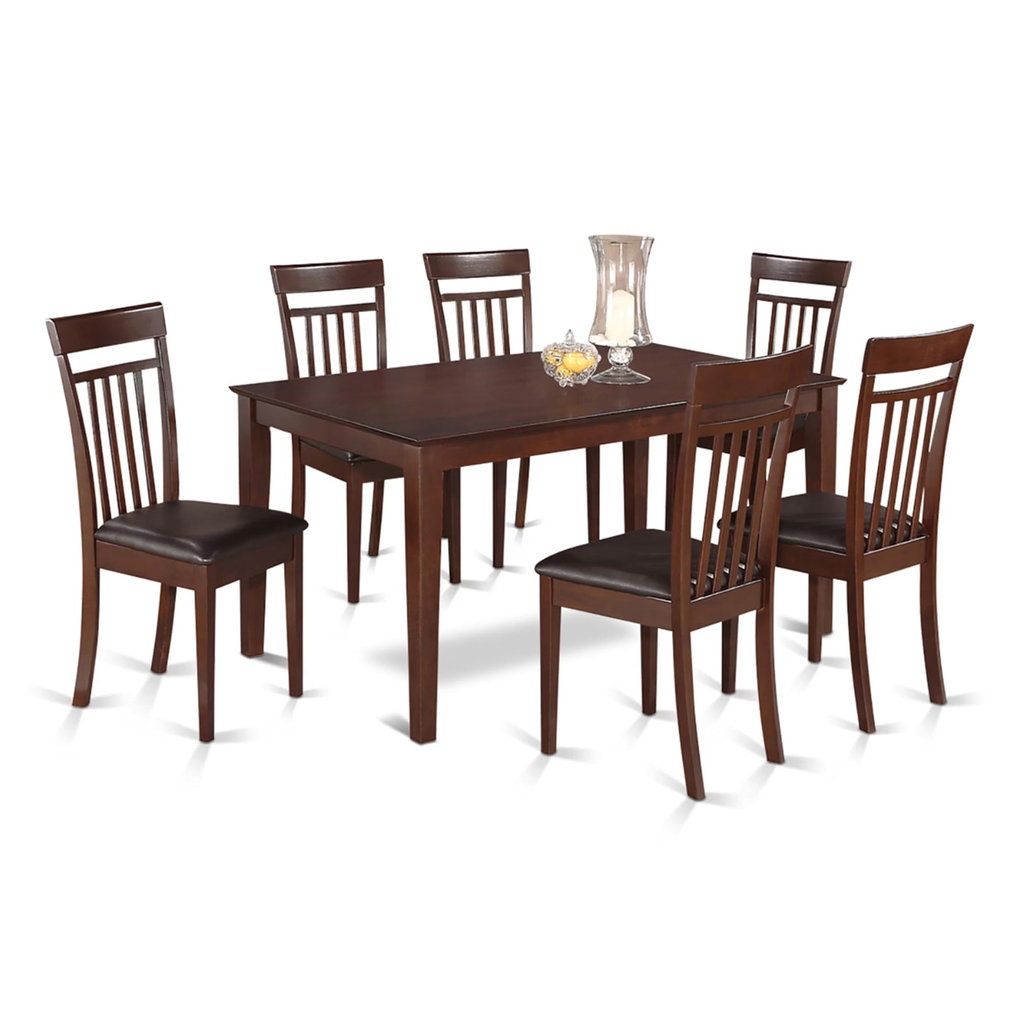 Casafoyer Cap7S-Mah-Lc 7 Piece Dining Table Set Consist Of A Rectangle Kitchen Table And 6 Faux Leather Kitchen Dining Chairs, 36X60 Inch, Mahogany