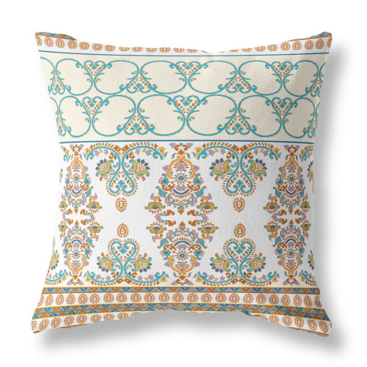 Nandini Flowers Broadcloth Indoor Outdoor Pillow, Zippered, Whiteblue