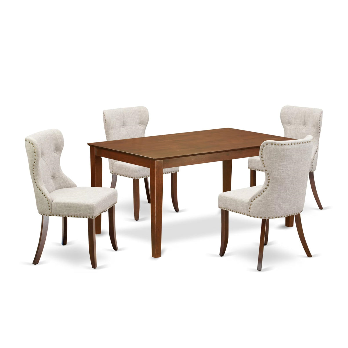 Casafoyer Casi5-Mah-35 5 Piece Kitchen Table Set For 4 Includes A Rectangle Dining Table And 4 Doeskin Linen Fabric Parson Dining Room Chairs, 36X60 Inch, Mahogany