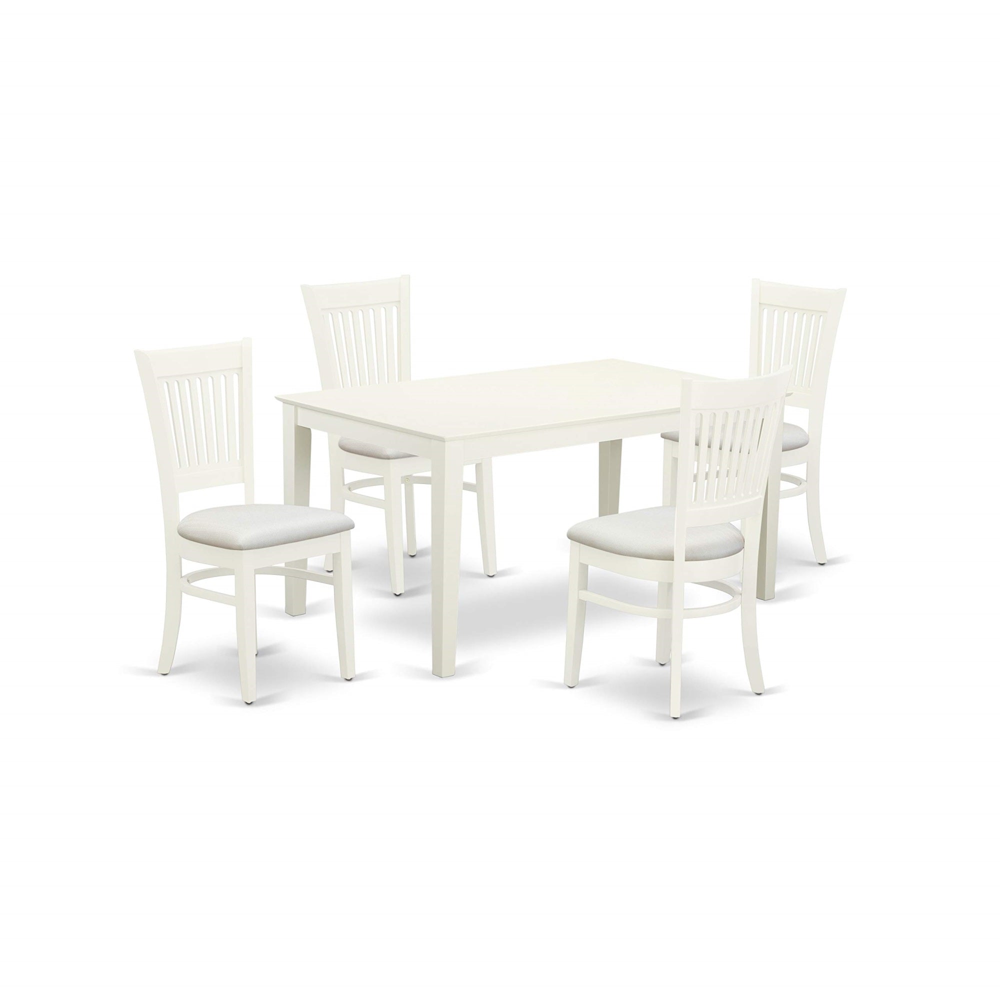Ergode Cava5-Lwh-C 5-Piece Dining Table Set, Rubberwood Construction, Linen White Finish, 4 Chairs With Linen Fabric Seat, 60' X 36' X 29' Table, Rustic And Trendy Look