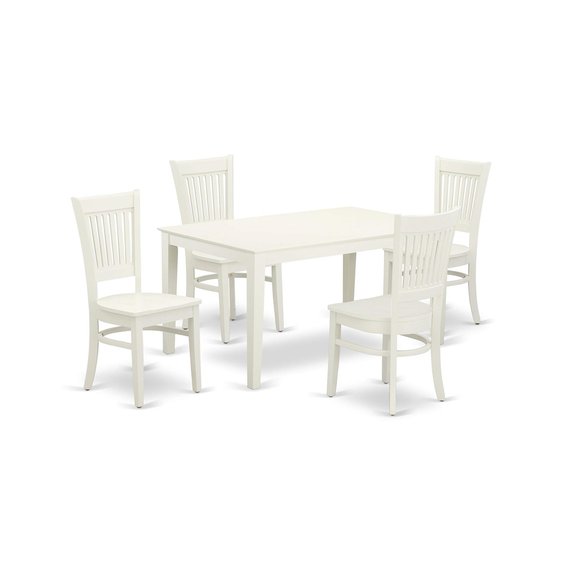 Ergode Cava5-Lwh-W 5-Piece Dining Table Set, Rubberwood, Linen White Finish, 4-Leg Breakfast Table, 4 Dining Chairs, Rustic & Stylish, 60X36, Easy Assembly