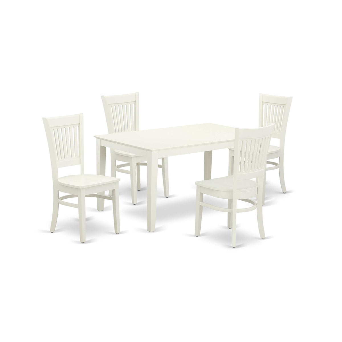Ergode Cava5-Lwh-W 5-Piece Dining Table Set, Rubberwood, Linen White Finish, 4-Leg Breakfast Table, 4 Dining Chairs, Rustic & Stylish, 60X36, Easy Assembly