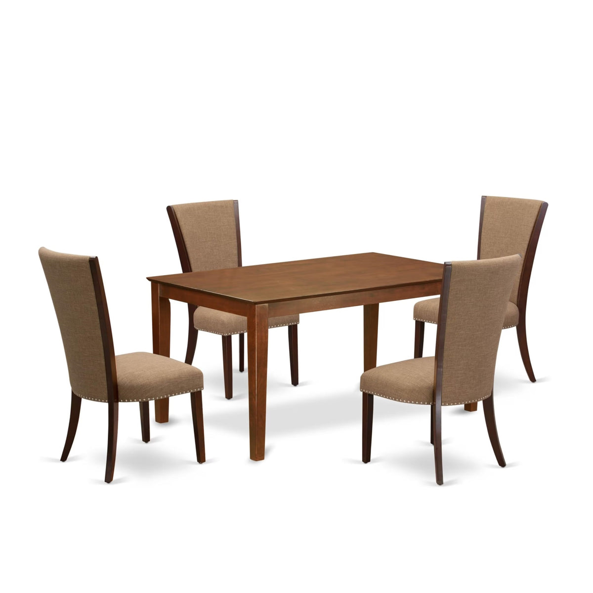 Casafoyer Capri 5 Piece Dining Set For 4 Includes A Rectangle Kitchen Table And 4 Light Sable Linen Fabric Upholstered Parson Chairs, 36X60 Inch, Cave5-Mah-47