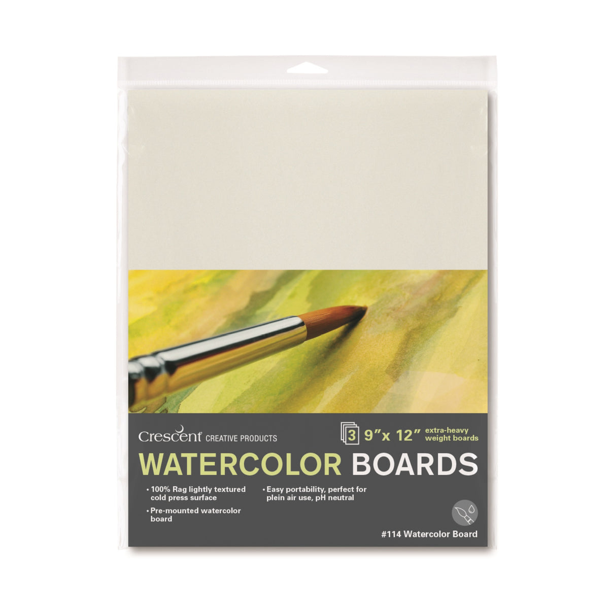 Crescent Cardboard 1140912 9 X 12 In. Watercolor Board, White - Pack Of 3