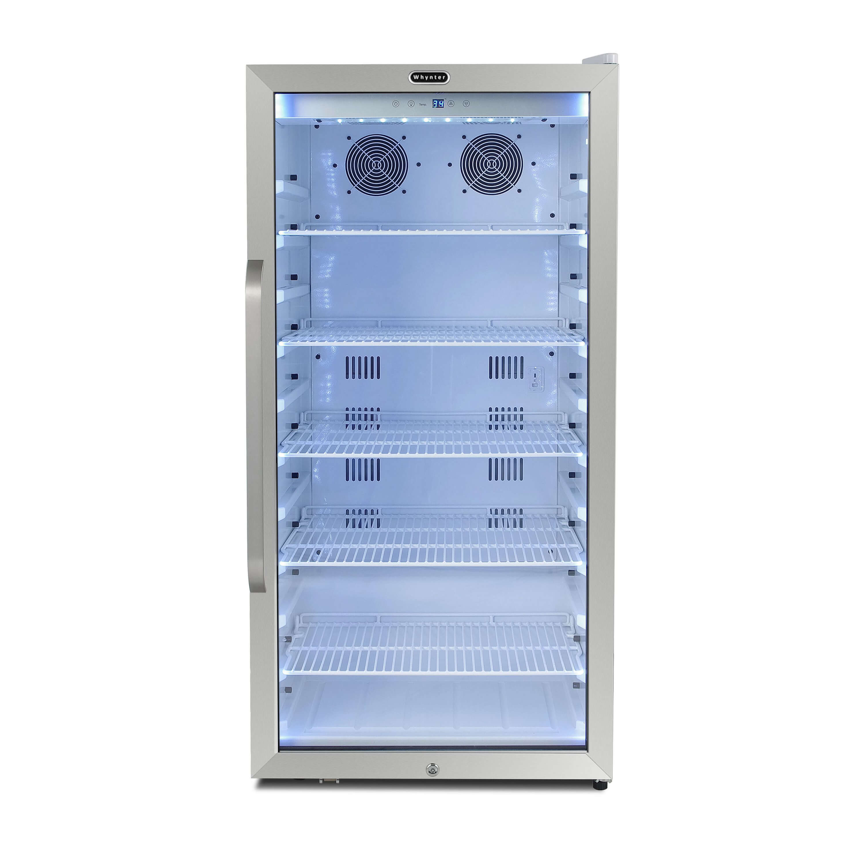 Whynter Freestanding 8.1 cu. ft. Stainless Steel Commercial Beverage Merchandiser Refrigerator with Superlit Door and Lock  White