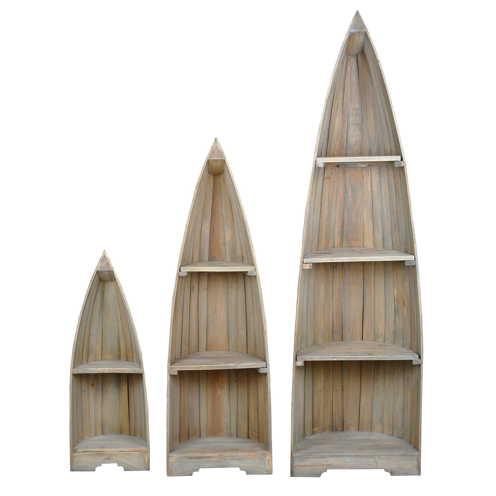 Sunset Trading Cottage 3 Piece Boat Shaped Freestanding Shelves | Driftwood Brown Solid Wood | Fully Assembled Nautical Display
