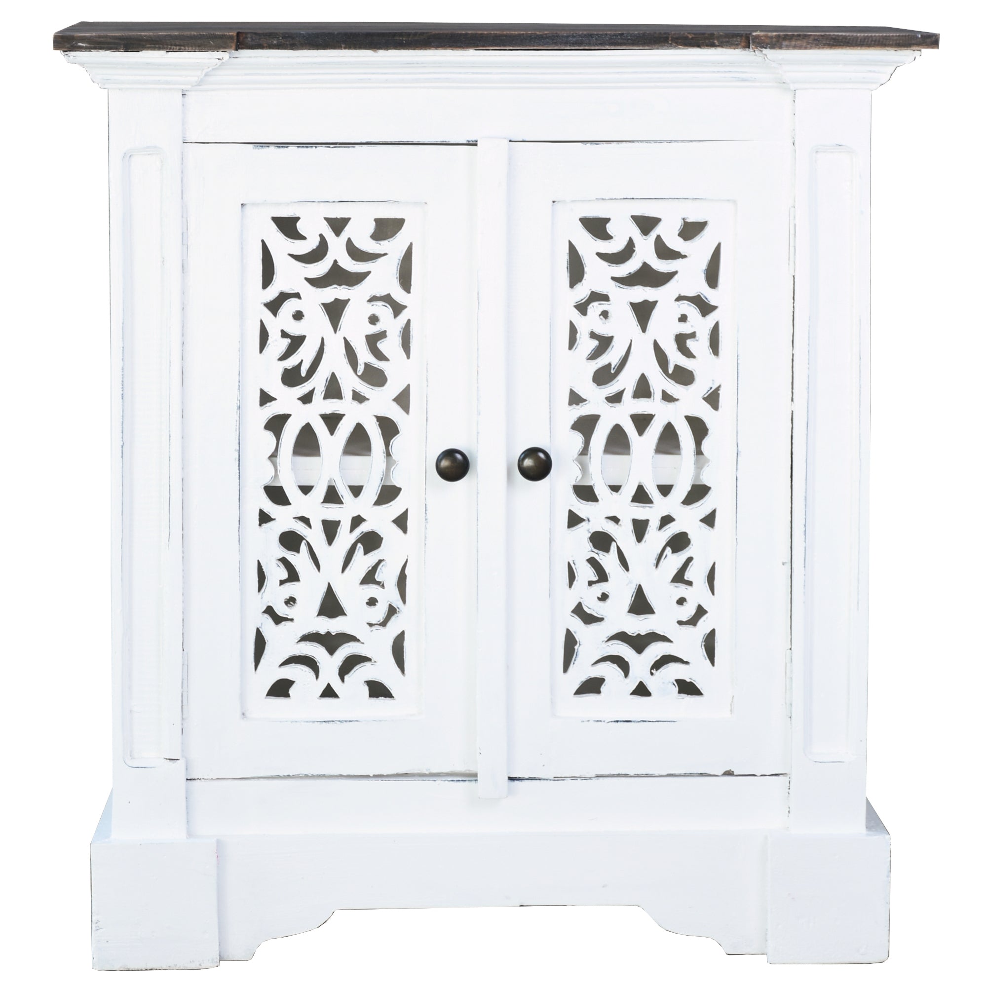 Sunset Trading Cottage Solid Wood Accent Cabinet | Two Doors With Storage | Distressed White/Driftwood Brown | Fully Assembled D
