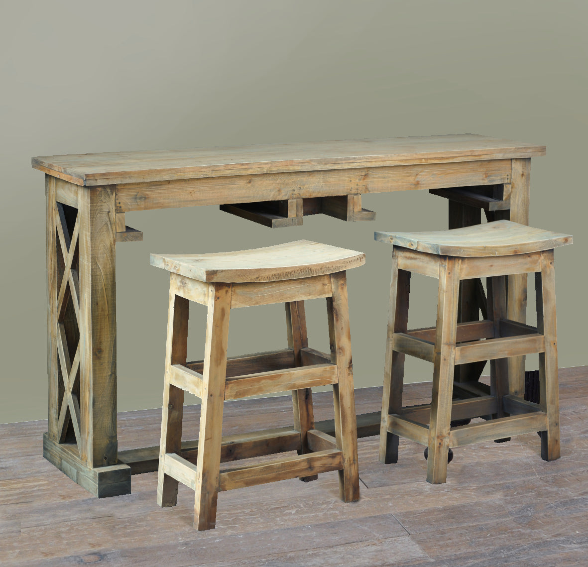 Sunset Trading Cottage 60 Rectangular Narrow Counter Height 3 Piece Dining Table Set With Backless Barstools | Sofa Console Wi
